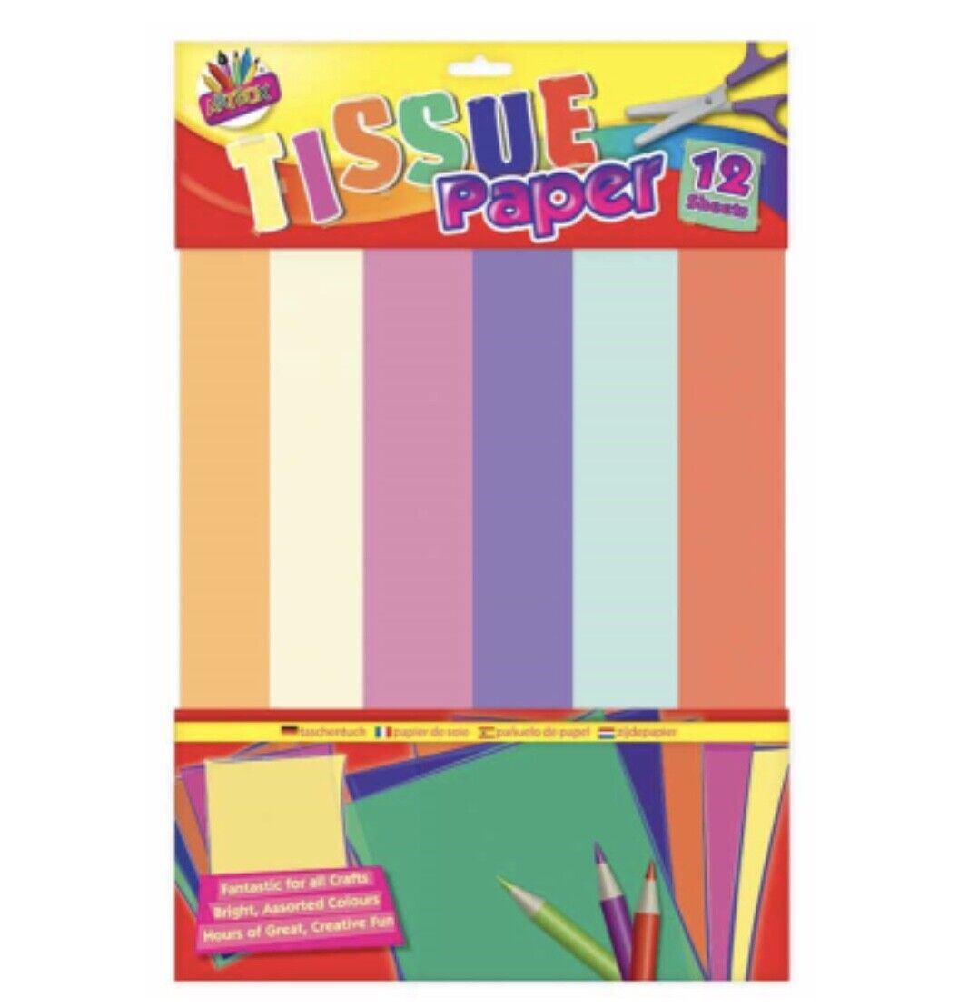 12x Large Sheet Assorted Colour Tissue Paper for Crafts