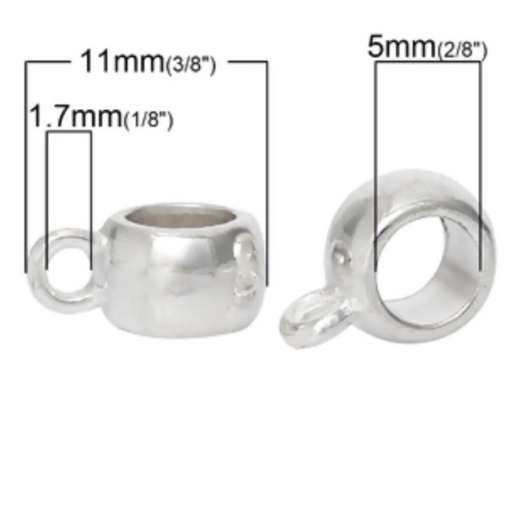 25x European Charm Round Silver Tone Bail Beads Smooth Fit European Bracelet 11m