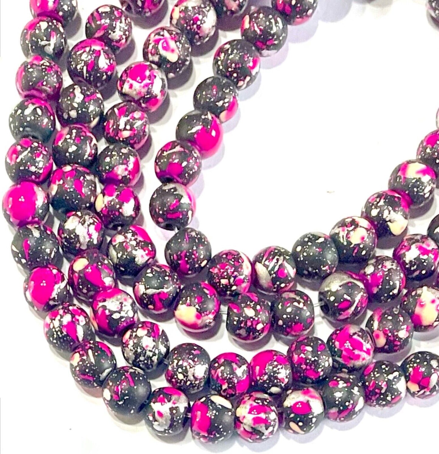 1x Strand (130pcs) Round 6mm Multicolour Printed Glass Beads for Jewellery Craft