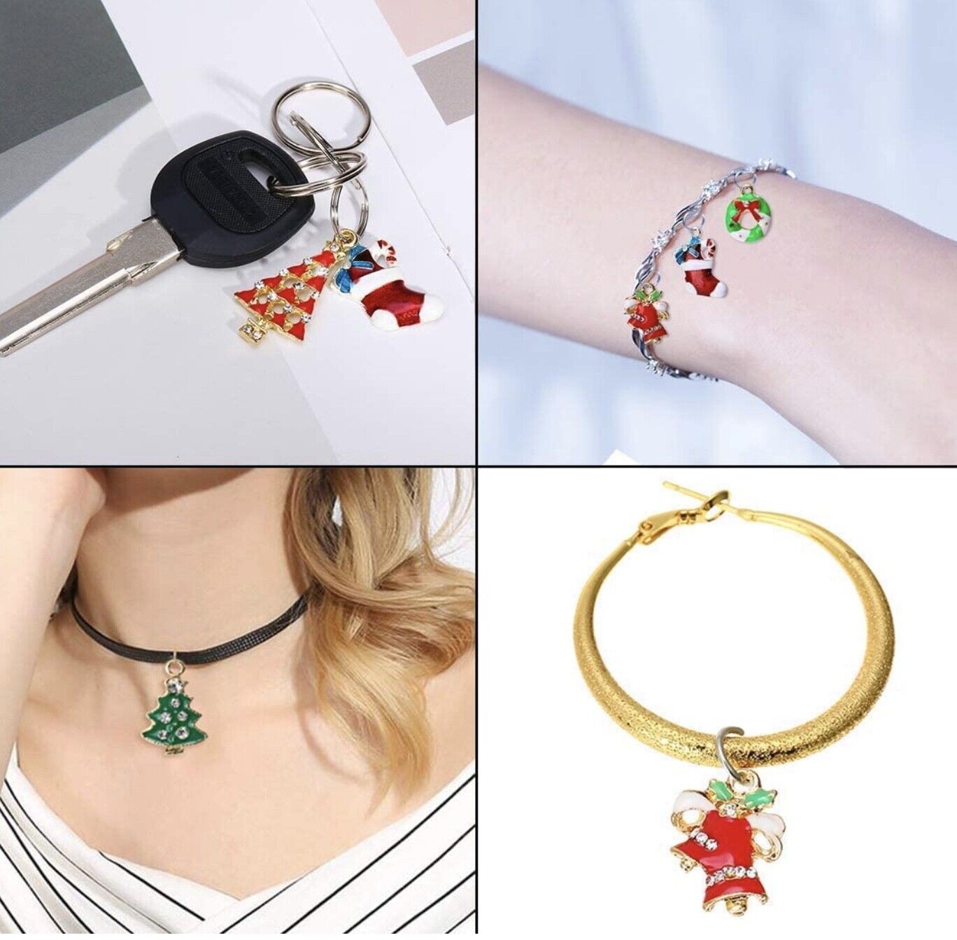 12x Mix Design Enamel Christmas Charms for Jewellery Craft Making