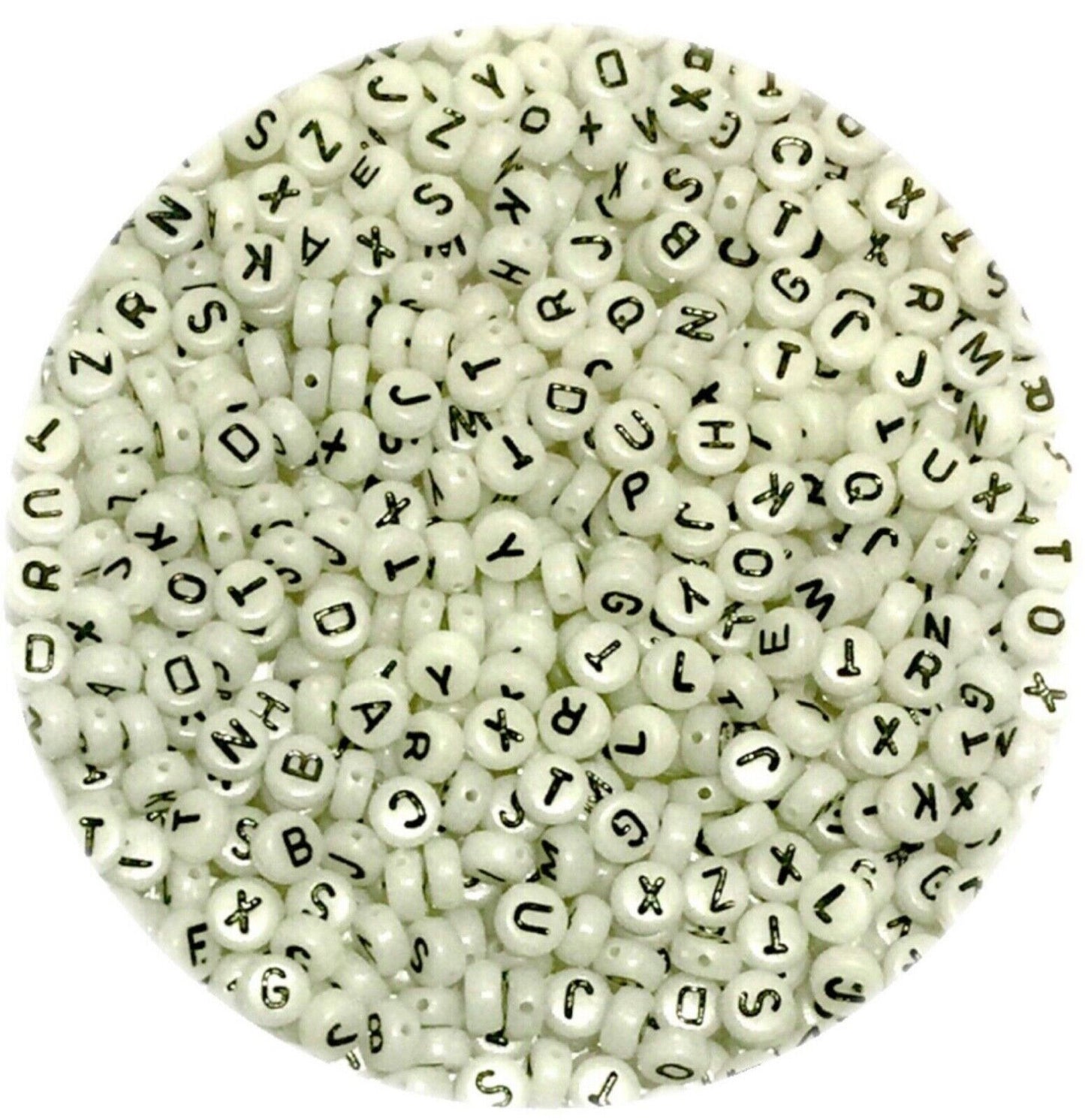 200x Glow in the Dark English Letter 6mm Flat Round Beads for Jewellery Making