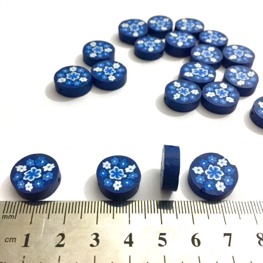 20x Flat Round 10mm-15mm Blue Polymer Beads