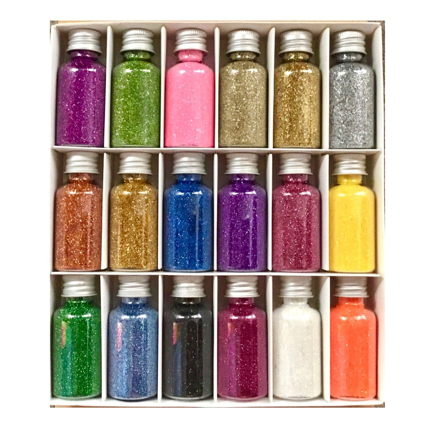 18x Multi Coloured Glitter Bottles BOX Set