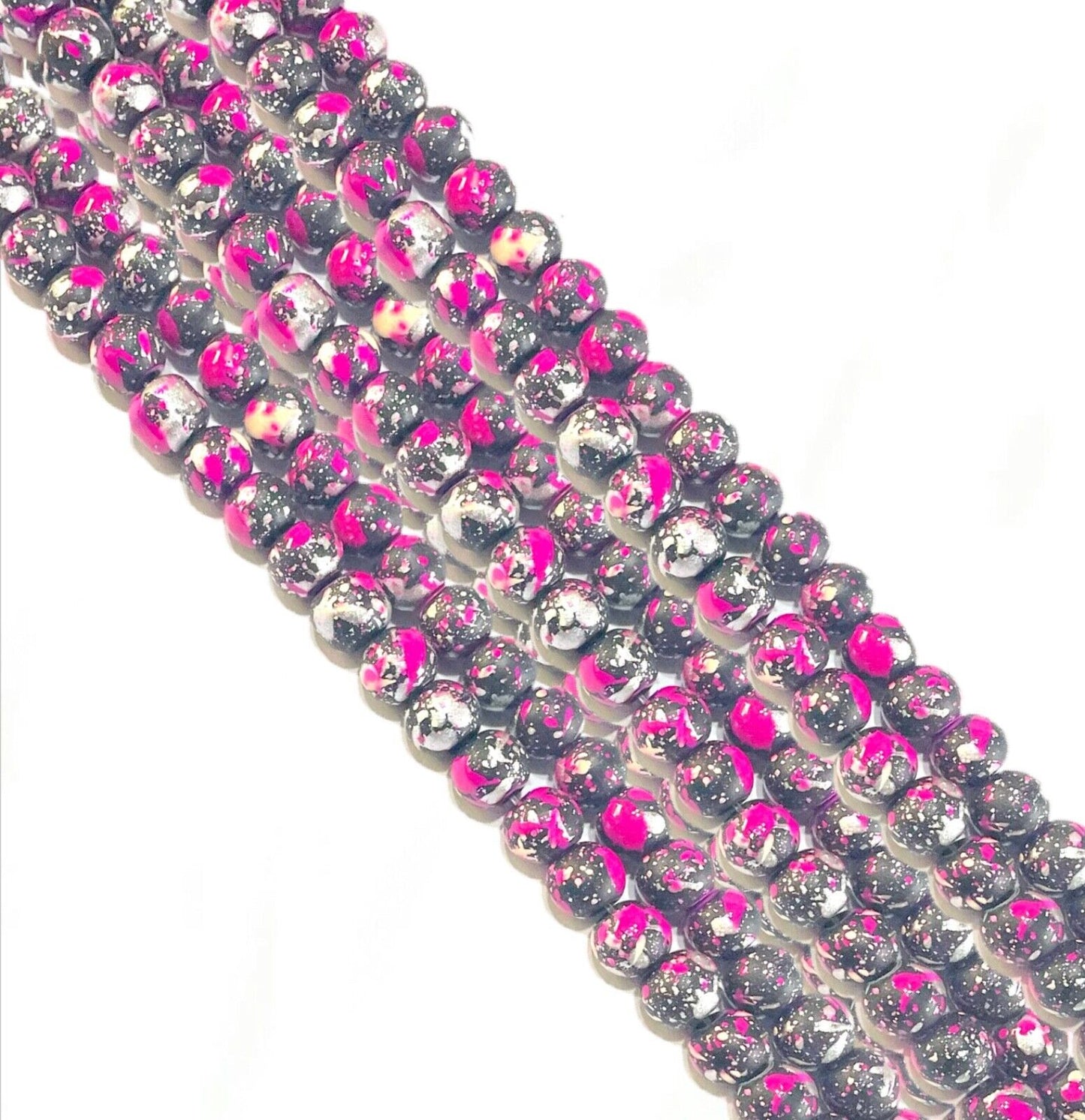 1x Strand (130pcs) Round 6mm Multicolour Printed Glass Beads for Jewellery Craft