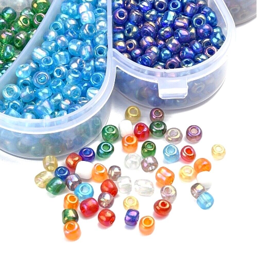 9x Colour 4mm 6/0 Glass Seed Beads with Shell Shape Storage