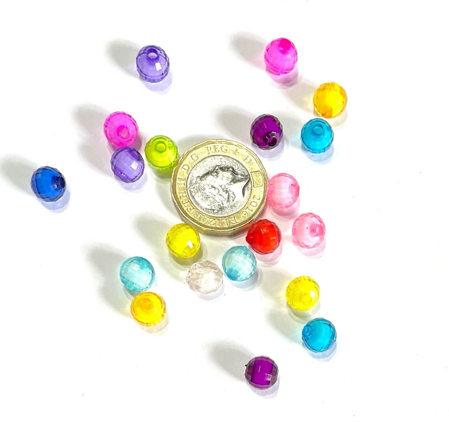 150 pcs Faceted Round Multicolour with White Core 8mm Acrylic Beads