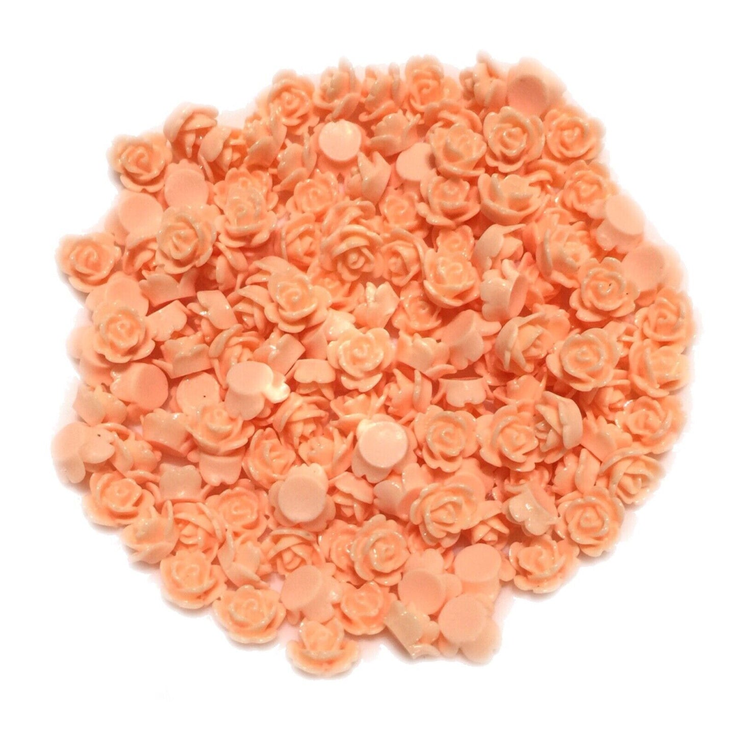 75pcs Flat Back 8mm Peach Rose Resin Flower Cabochon
