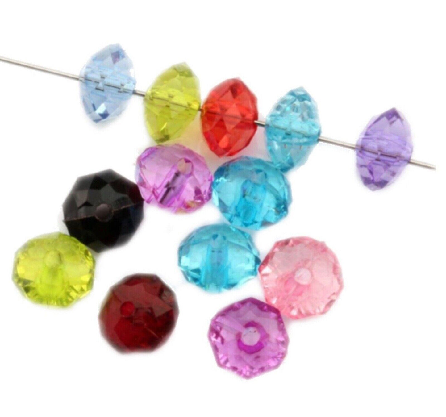 200 pcs Faceted Multicolour Transparent Abacus Style 8mm x 6mm Acrylic Beads