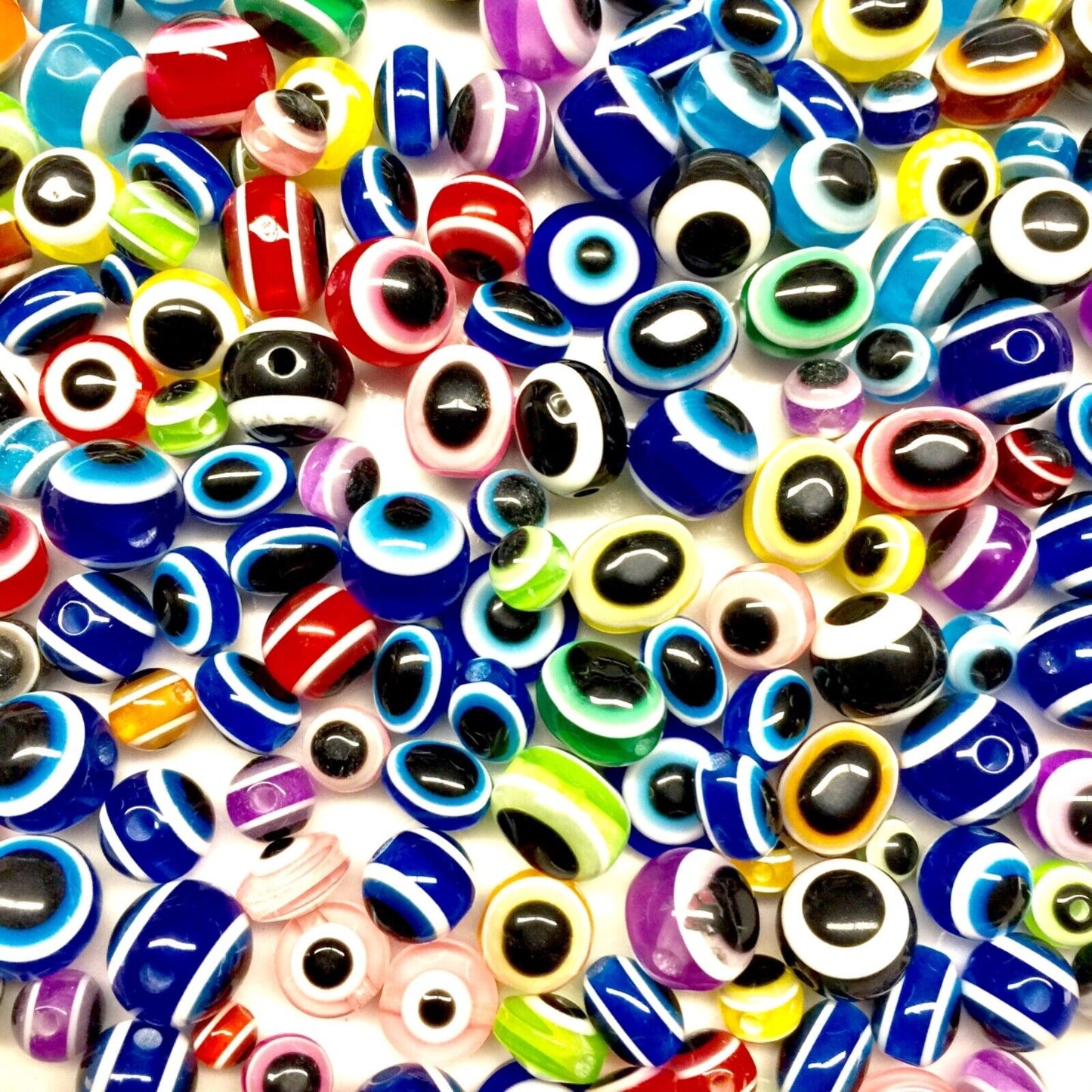 60 pcs Multi Colour Mix Sizes Round and Oval Evil Eye Resin Beads for Jewellery