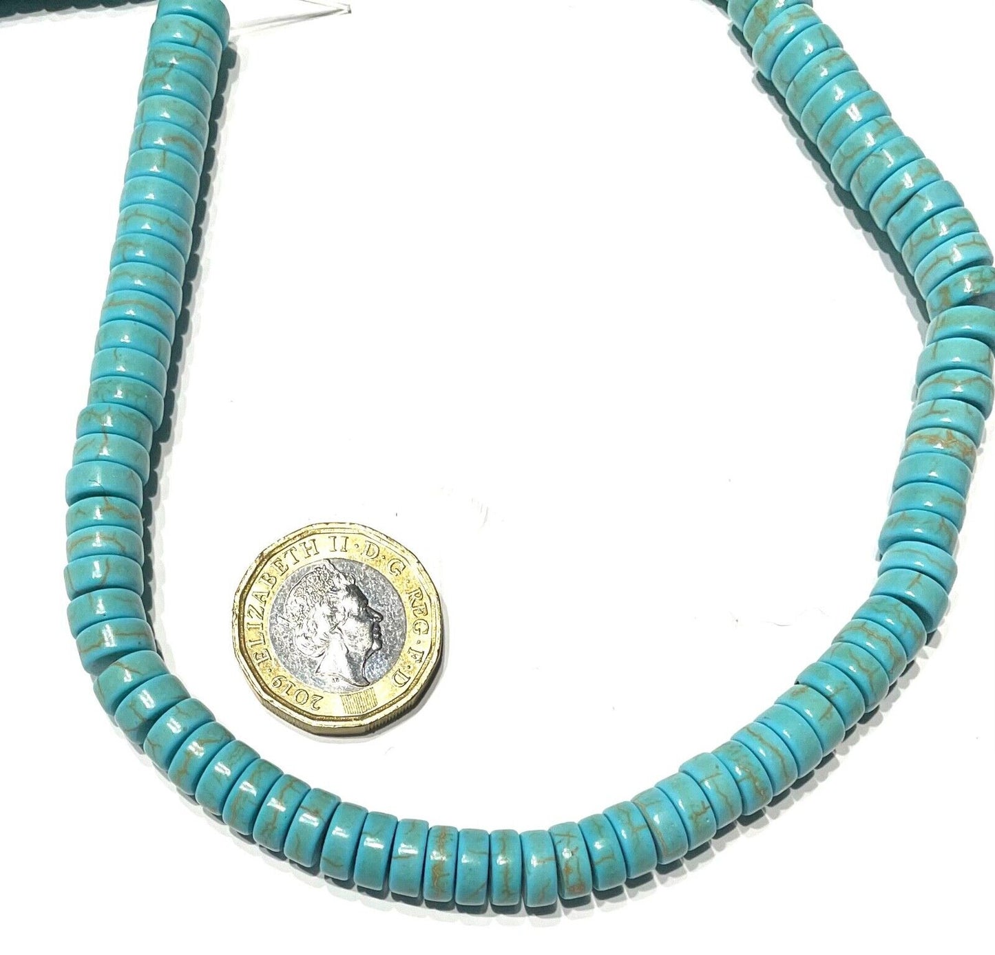 1 strand Flat Round Howlite Turquoise 8mm x3mm Beads (110 pcs)
