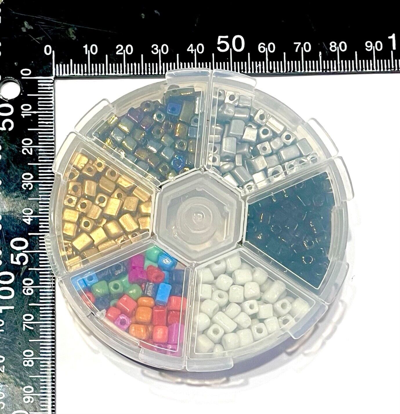 Multicolour Glass Cube 6/0 Seed Beads with Storage Container