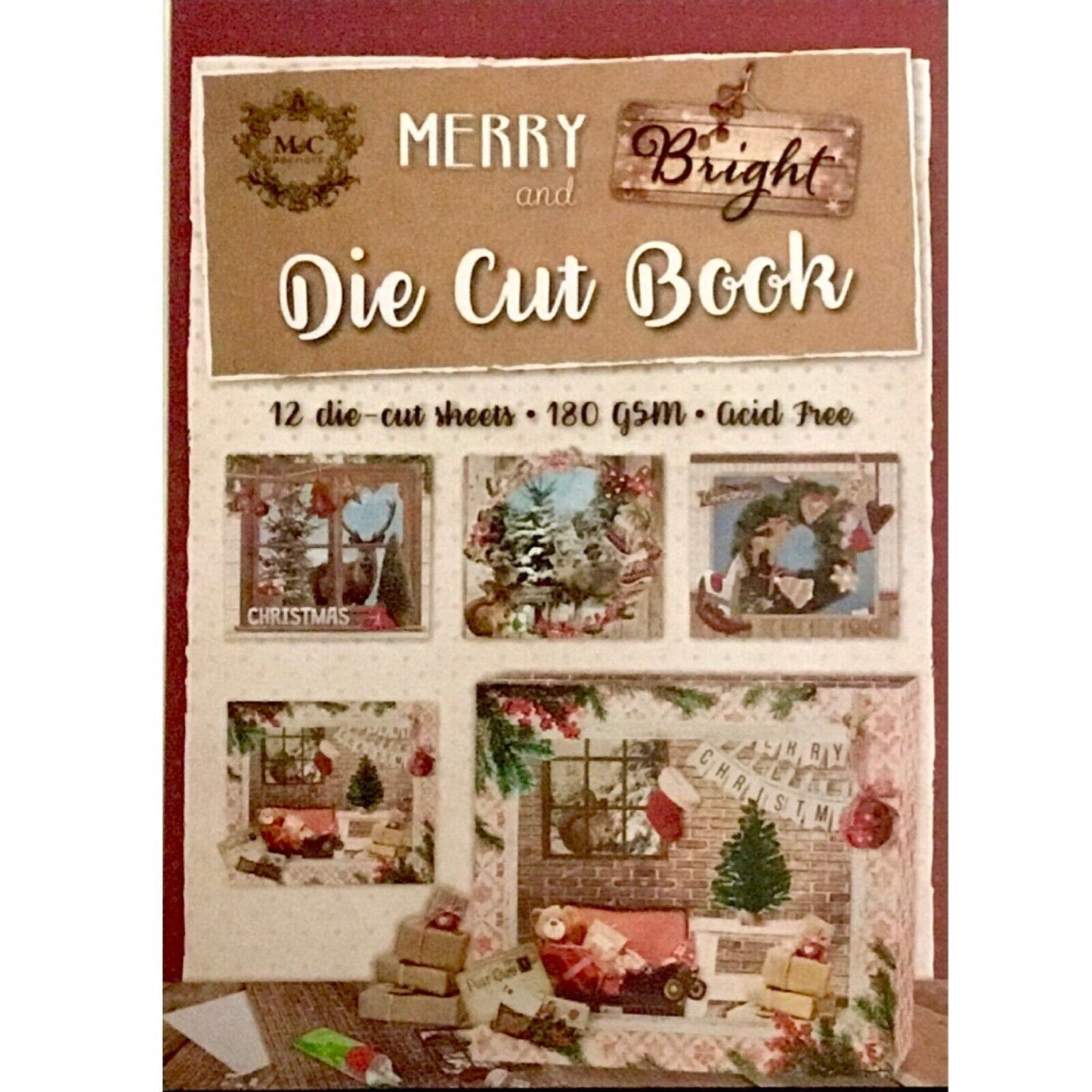 1x Pad (12 pages) A4 Merry and Bright 180gsm Christmas Die Cut Paper Pad