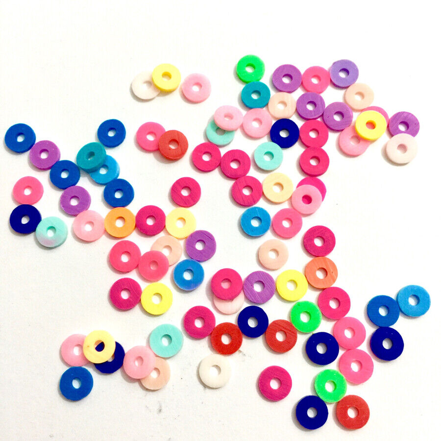 300x Flat Round Disc 6mm Polymer Spacer Beads