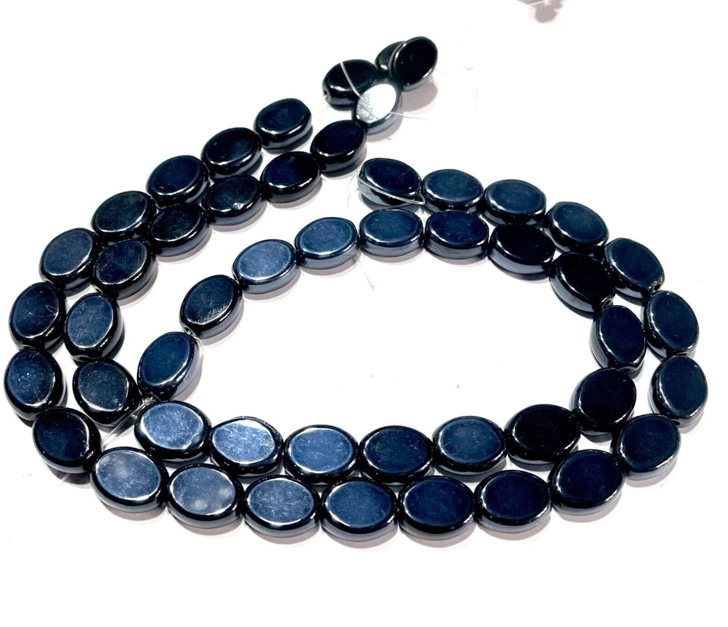 2x Strand Black Flat Oval 12mm Glass Beads for Jewellery Making