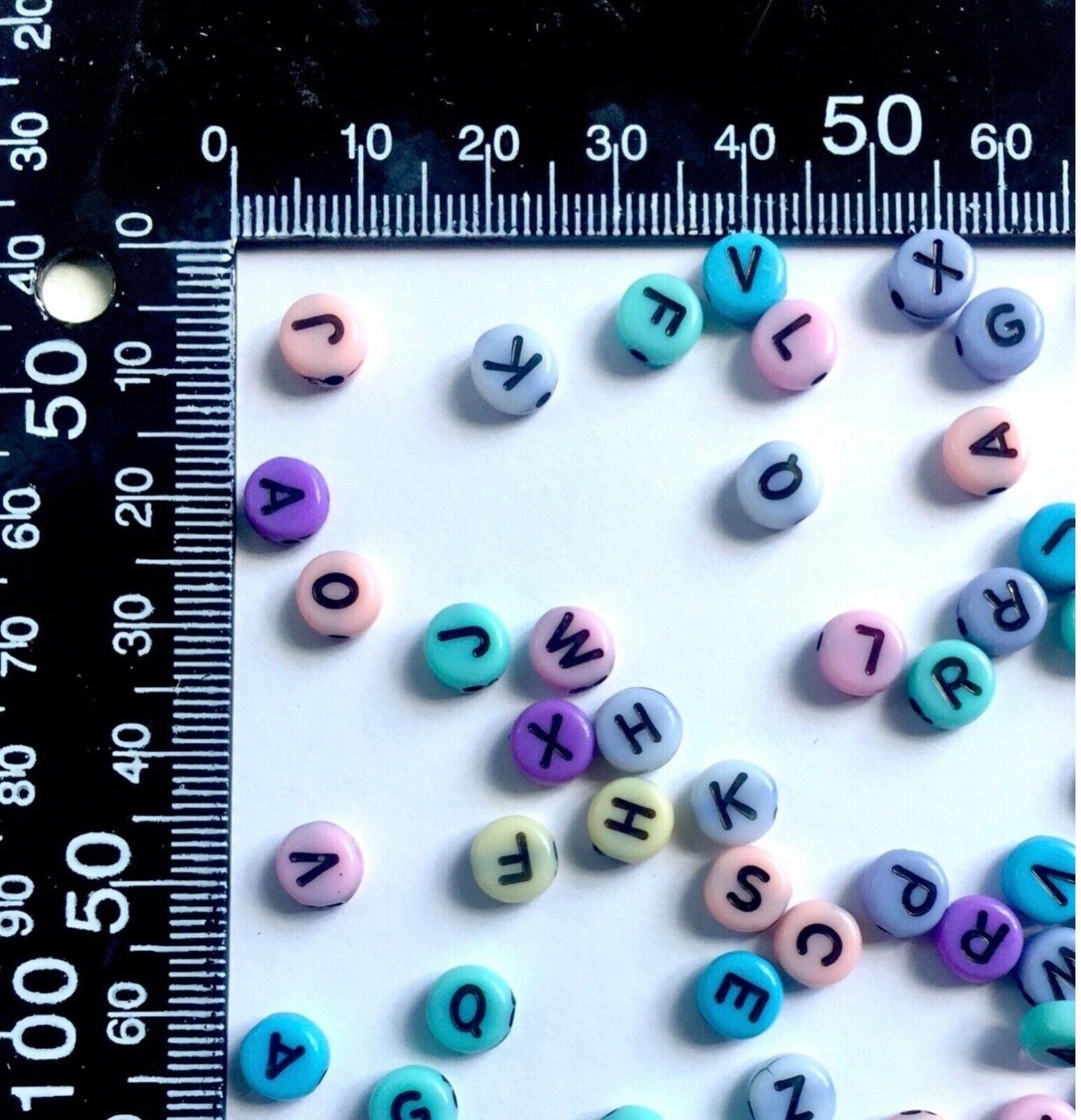 200x Pastel Colour English Alphabet Black Letter 6mm Flat Round Beads