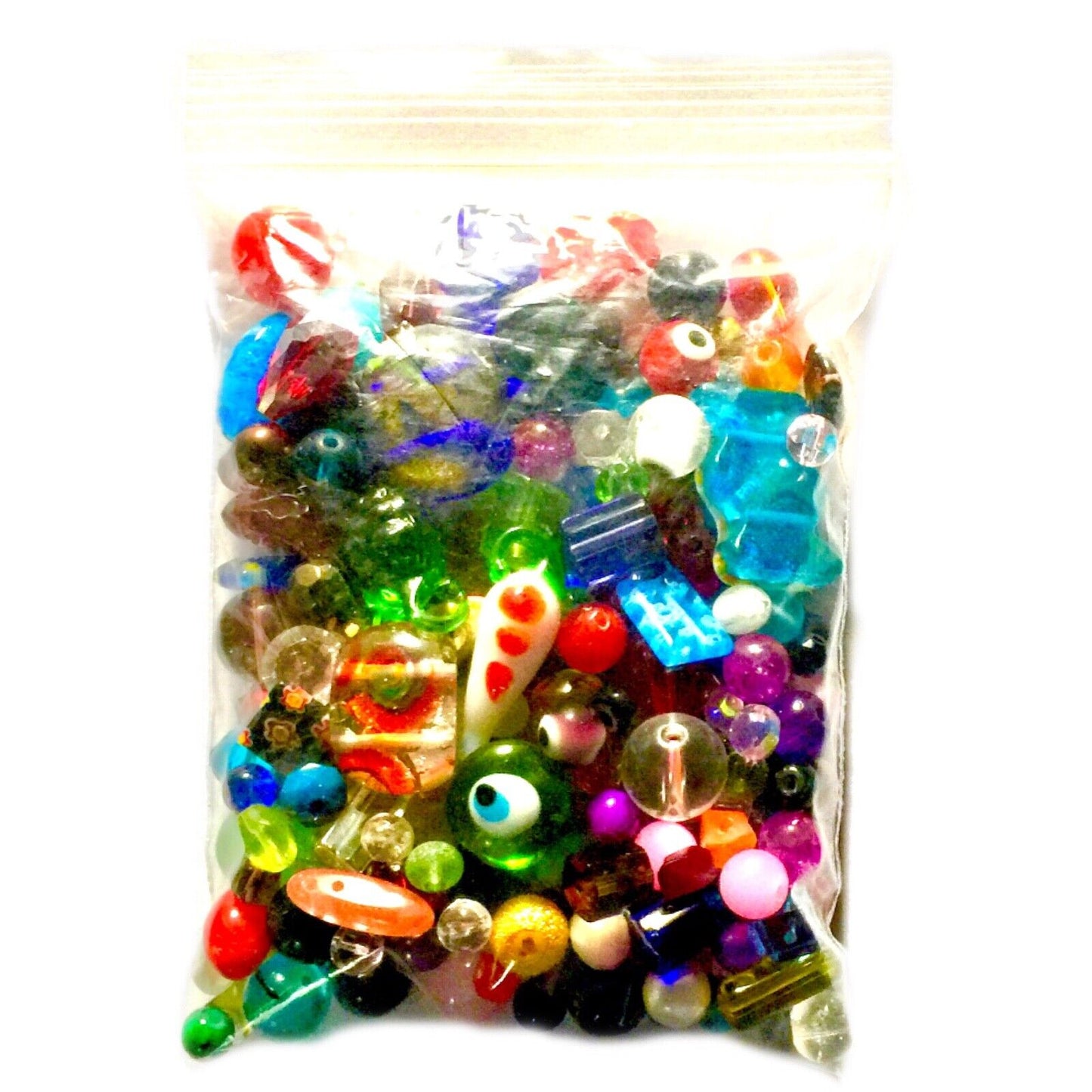 200 gms of Mix Glass and Millefiori and Foil Beads Sizes 6mm to 40mm