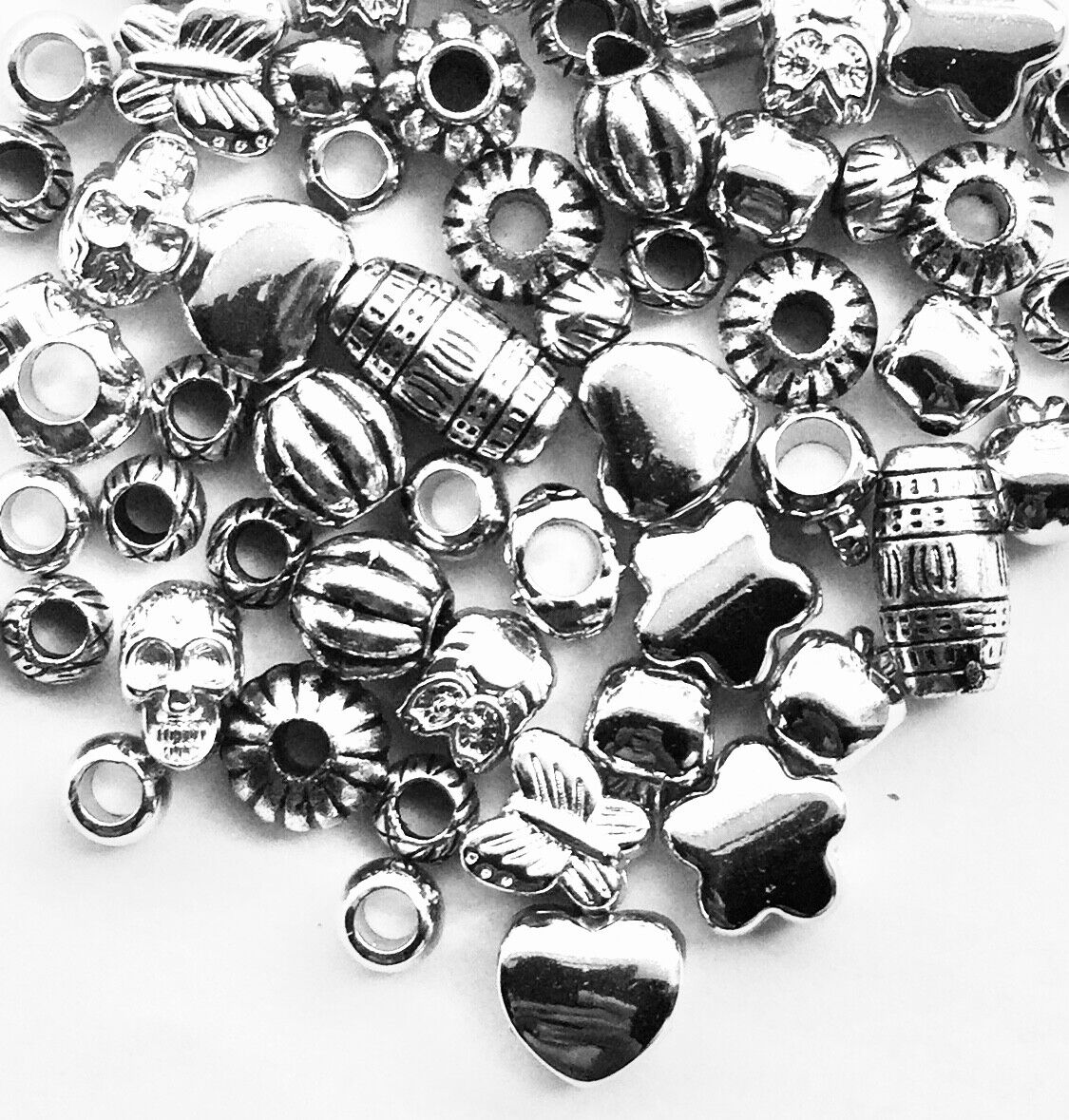 55x Silver & Antique Silver European Style Large Hole Acrylic Beads