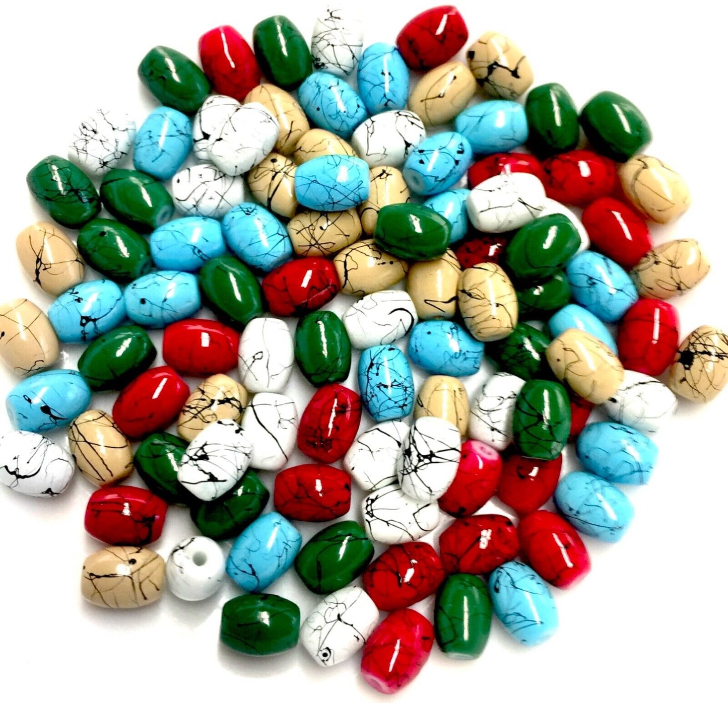100pcs Oval Multicolour 8mmx6mm Printed Drawbench Glass Beads Jewelry Making