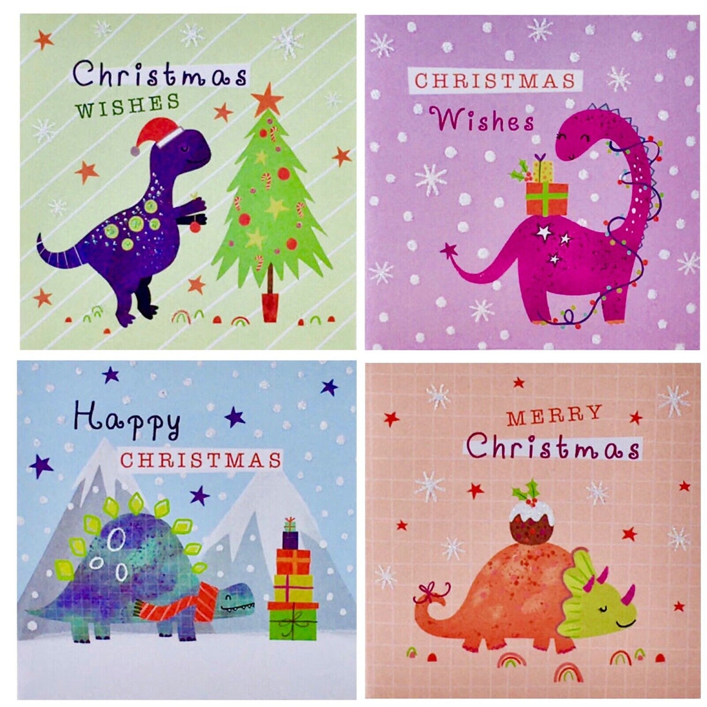 Pack of 12 Sparkly Glitter Christmas Note Cards with Envelope 9.5cm x 9.5cm