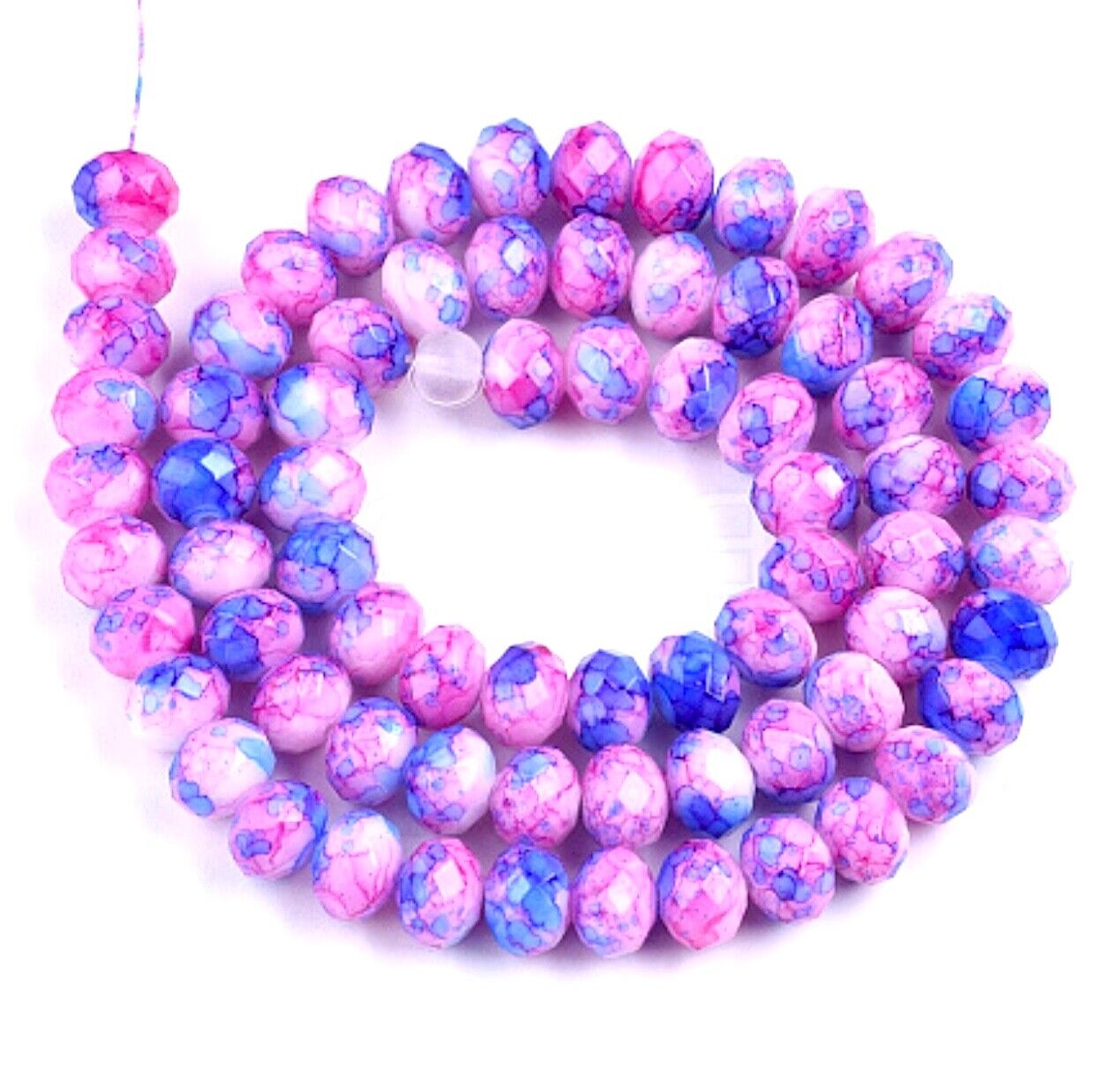1x Strand Faceted Rondelle Pink Blue White Round 8.5mm x 6mm Glass Beads