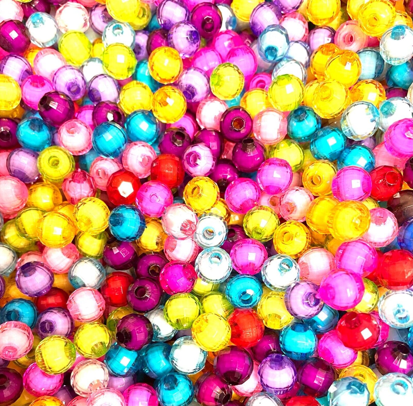 150 pcs Faceted Round Multicolour with White Core 8mm Acrylic Beads