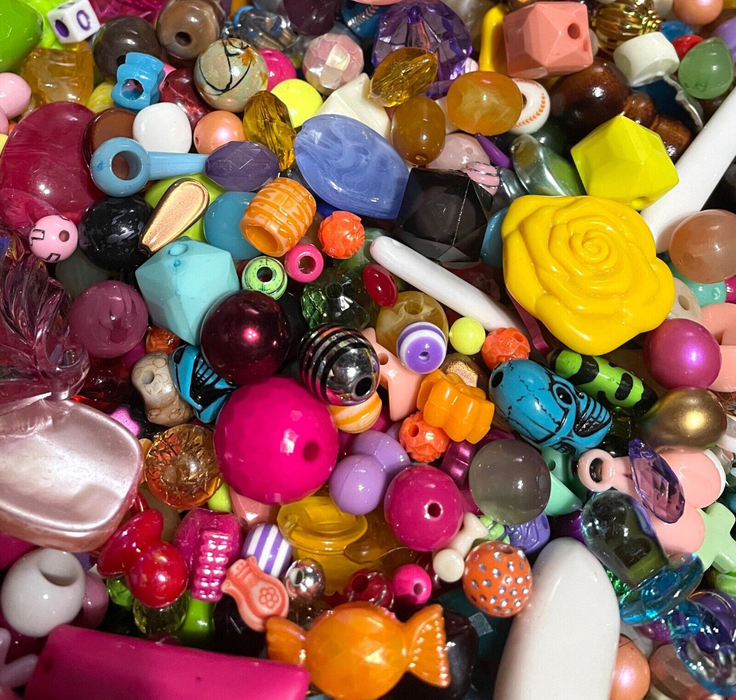 500 grams Mix Acrylic, Resin, Wood Beads Sizes 3mm to 40mm for Craft