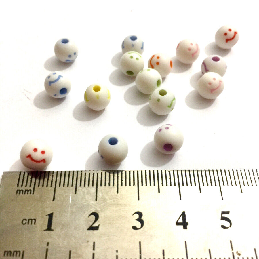 100x Smiling Face Emoticons Design 8mm White Acrylic Beads