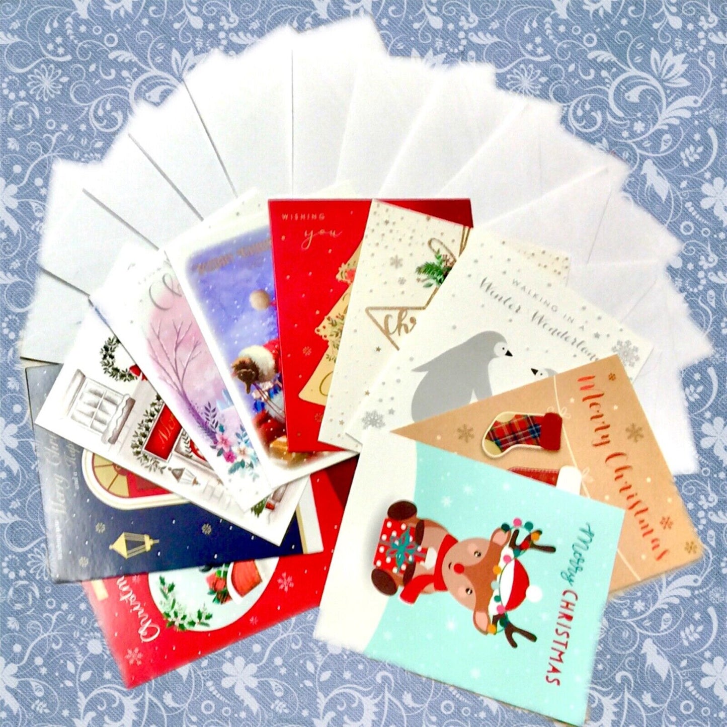 Pack of 10 Christmas Noel Holiday Design Theme Greeting Cards