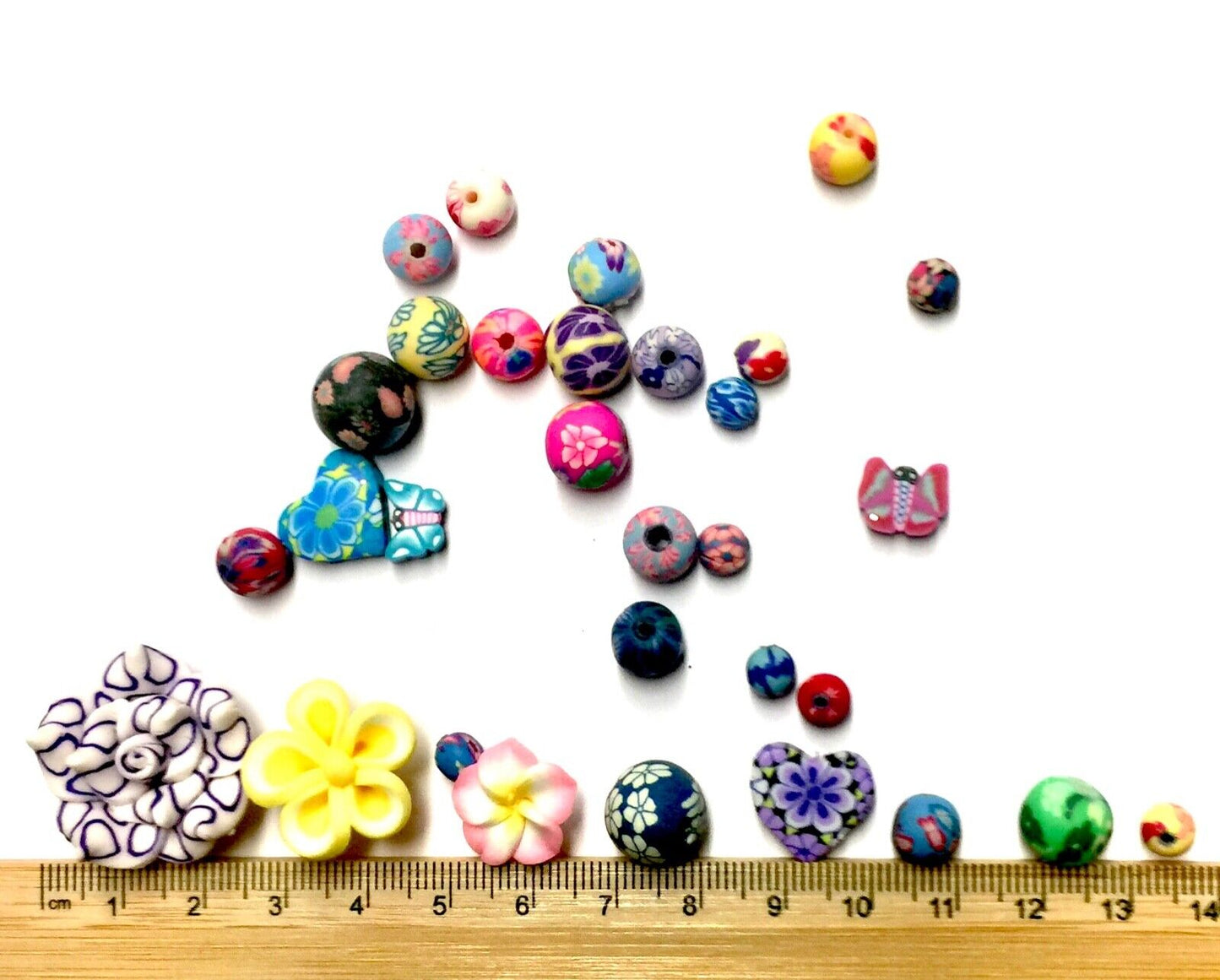 35x Mix Colour Mix Sizes Round Polymer and Resin Flower Beads