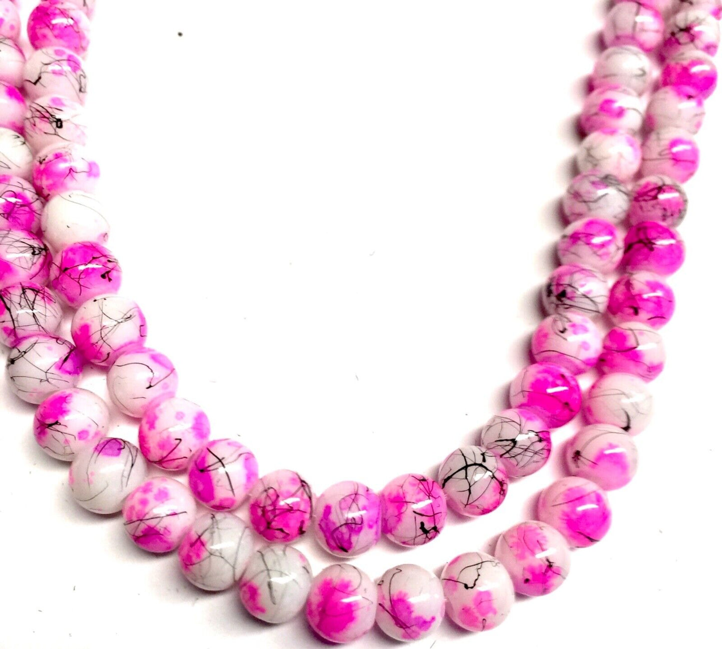 1x Strand 130pcs Pink Round 6mm Printed Drawbench Glass Beads for Jewelry Making
