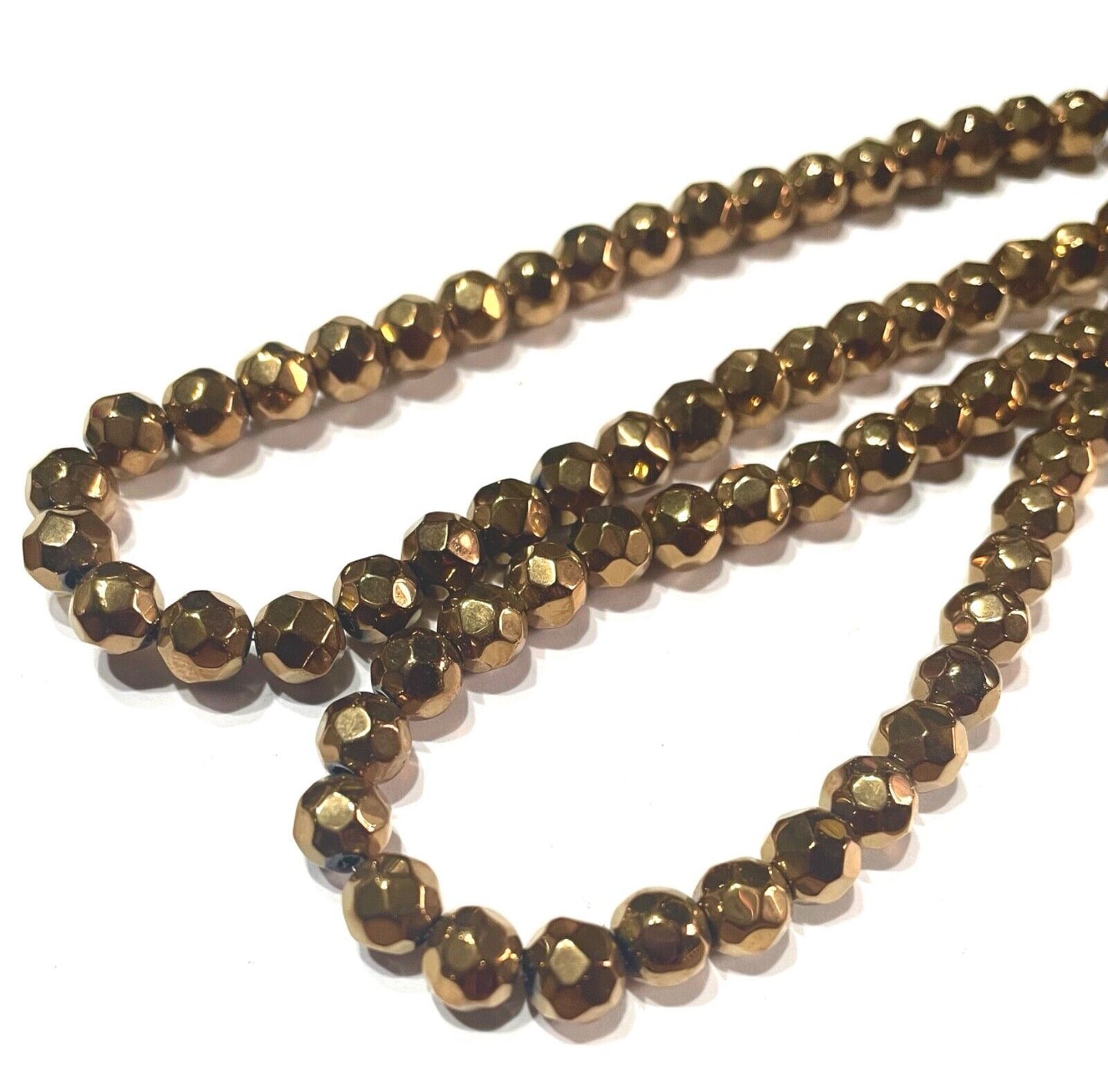 2x Strand Golden Bronze 6mm Faceted Round Glass Beads for Jewellery Making