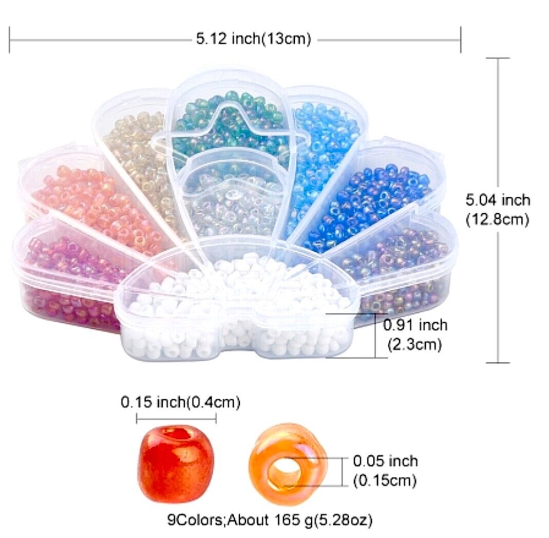 9x Colour 4mm 6/0 Glass Seed Beads with Shell Shape Storage