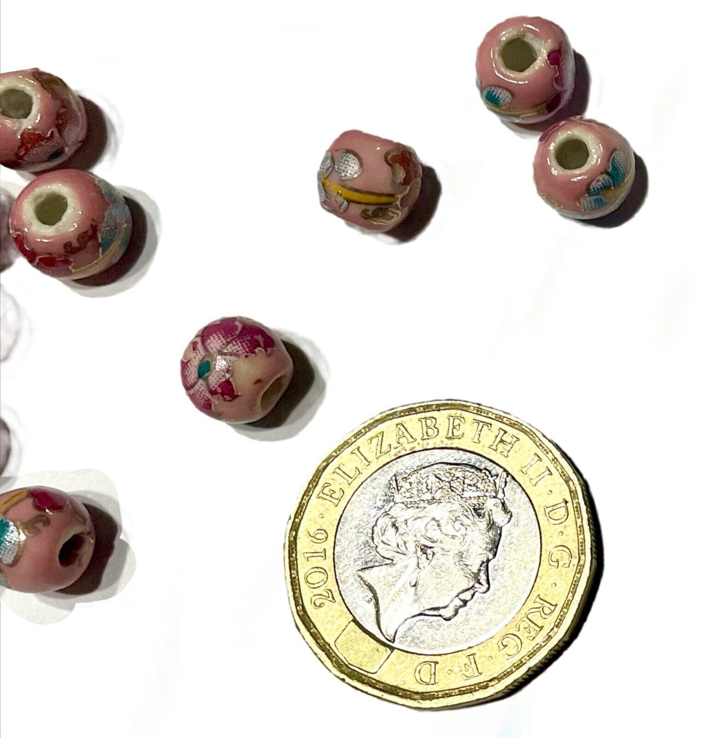 30 pcs Dusky Pink Ceramic 6mm to 7mm Hand painted Flower w/ Golden Lining