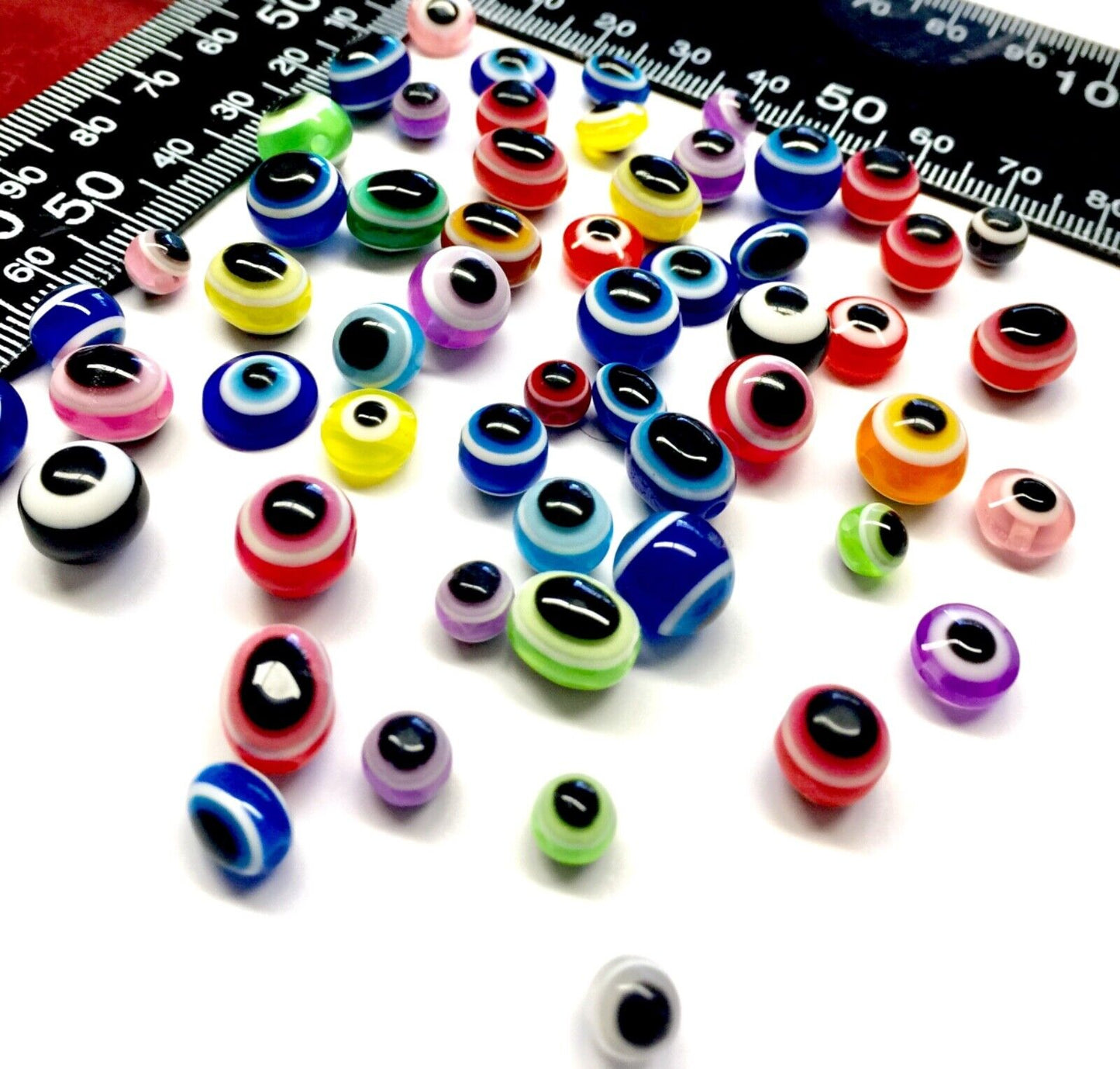 60 pcs Multi Colour Mix Sizes Round and Oval Evil Eye Resin Beads for Jewellery