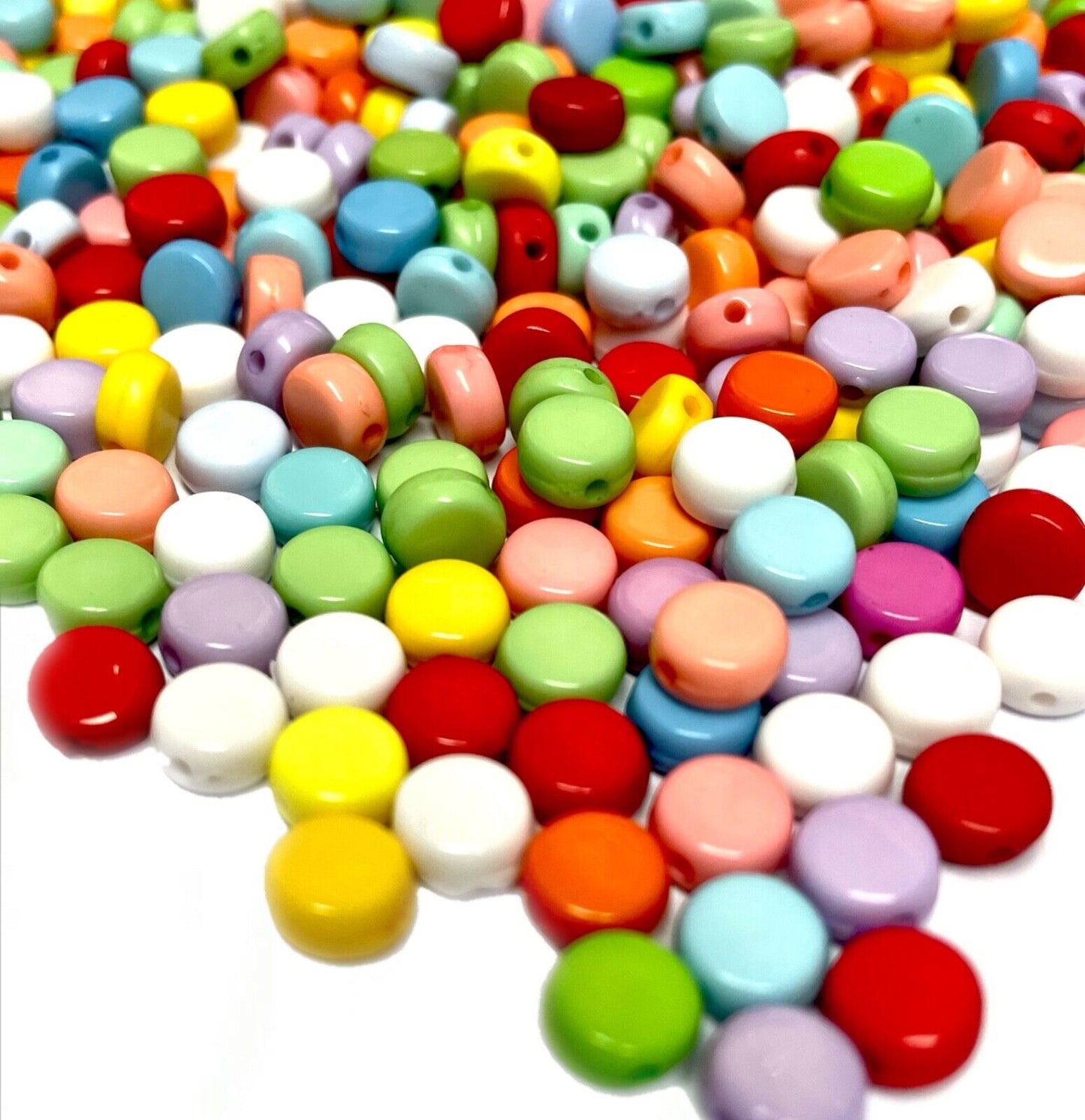 150x Multicolour 7mm x 4mm Flat Round Beads