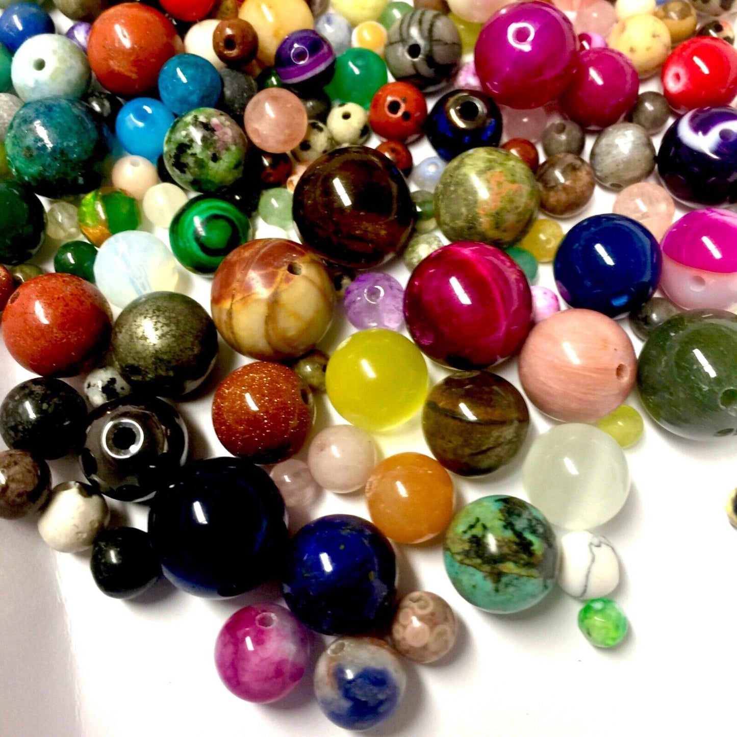 55 pcs Mix Sizes Mix Semi Precious Natural Stone 4mm to12mm Loose Beads