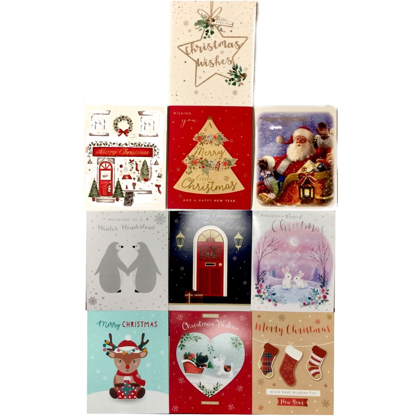 Pack of 10 Christmas Noel Holiday Design Theme Greeting Cards