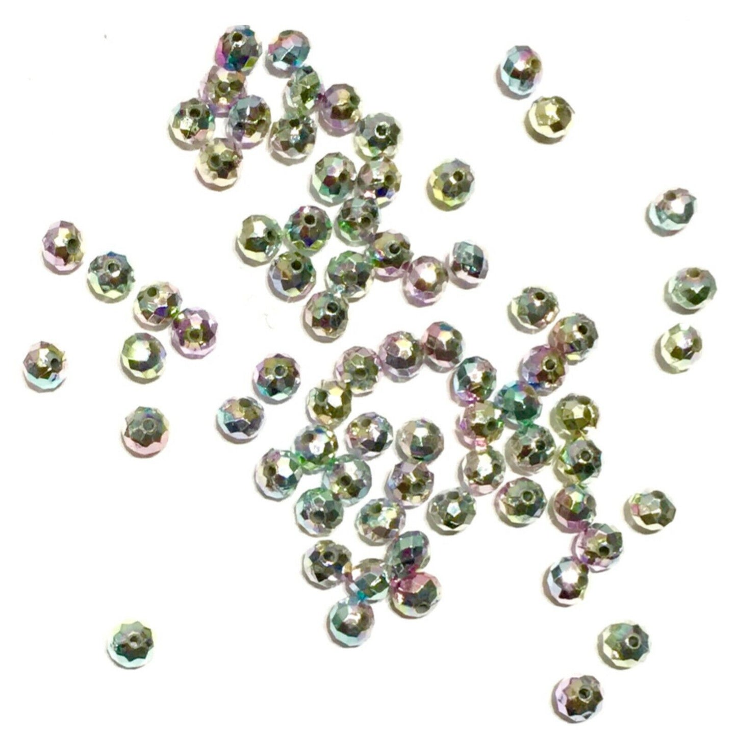 200x AB Rainbow Silver Faceted Semi Rondelle 6mm Acrylic Beads
