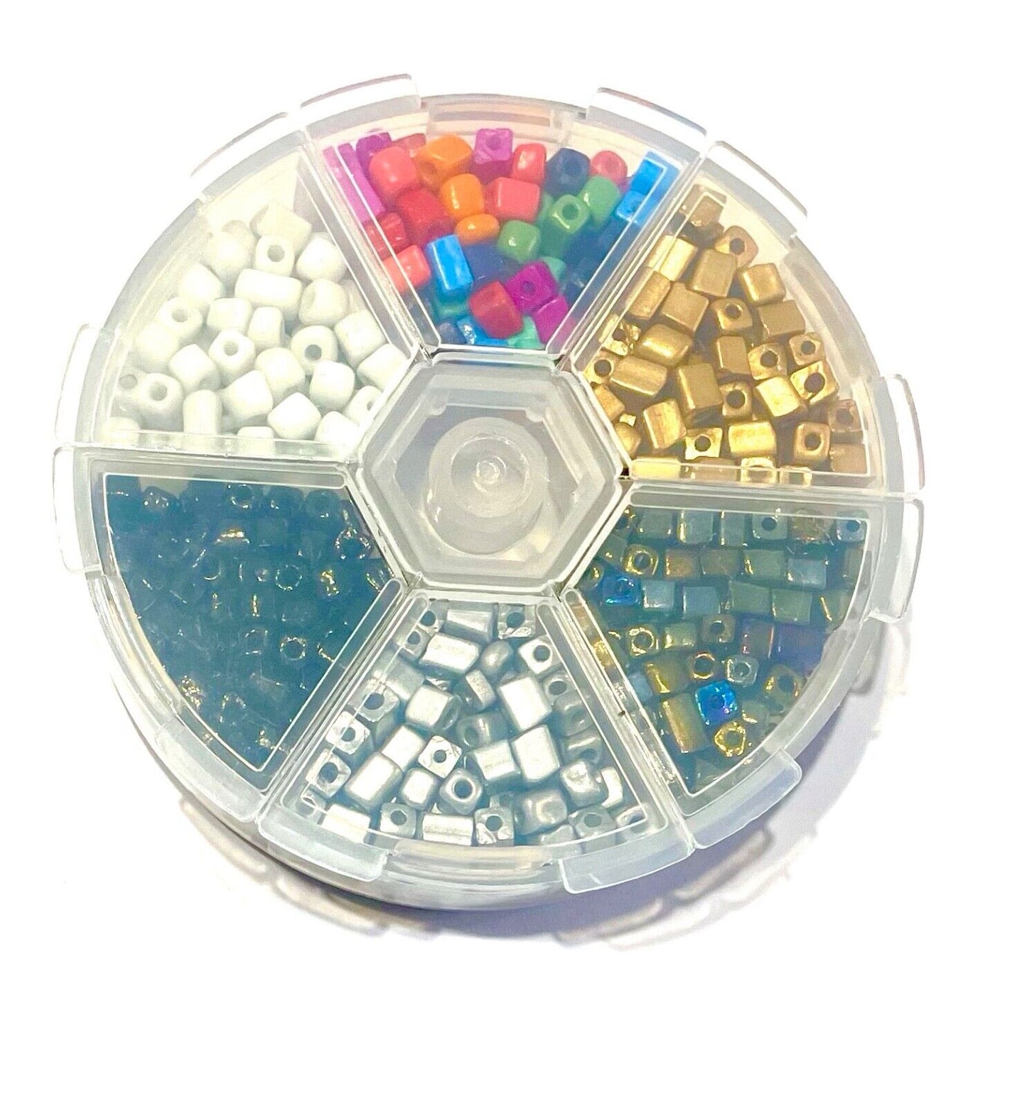 Multicolour Glass Cube 6/0 Seed Beads with Storage Container