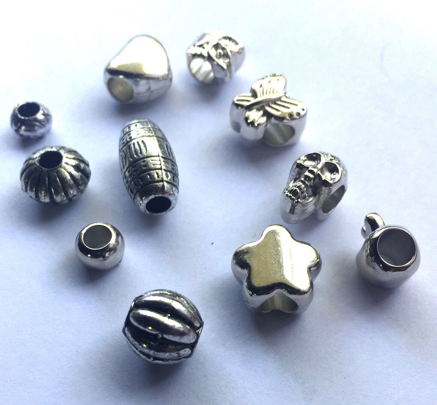 55x Silver & Antique Silver European Style Large Hole Acrylic Beads