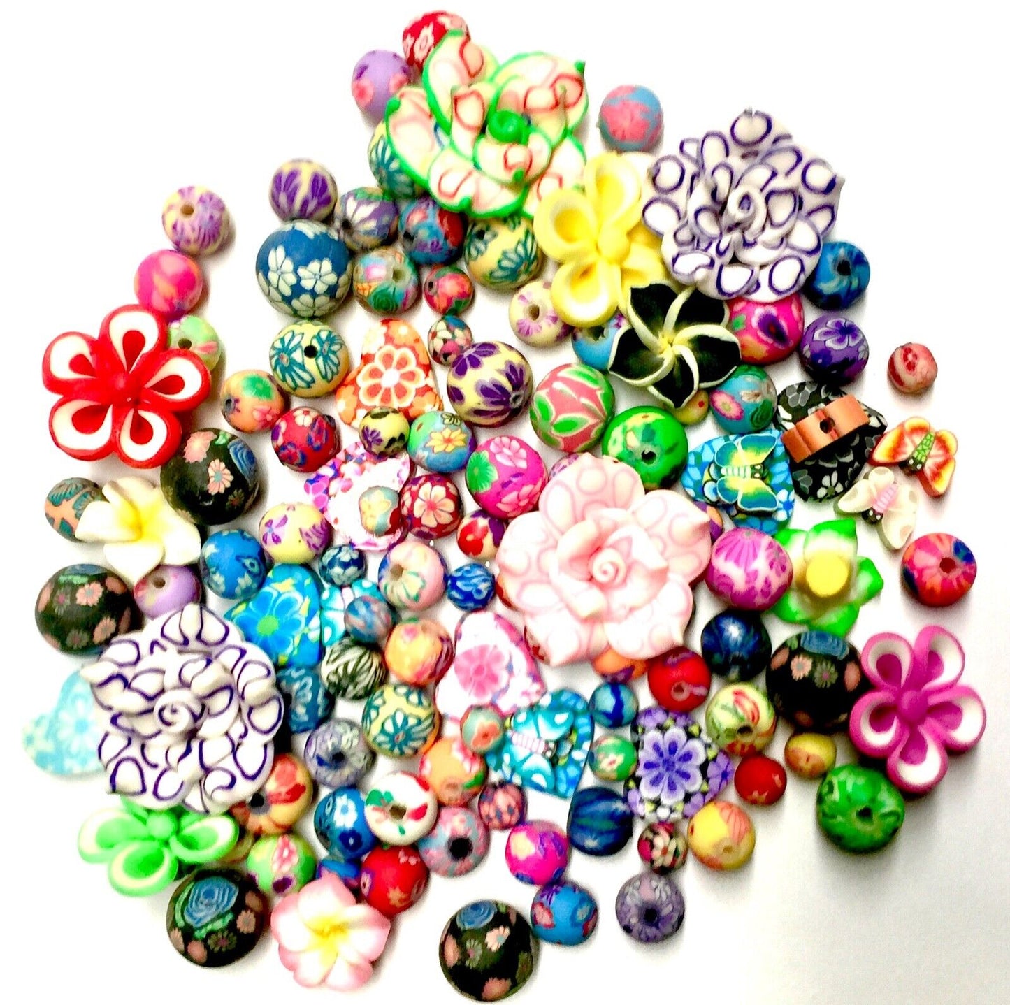 35x Mix Colour Mix Sizes Round Polymer and Resin Flower Beads