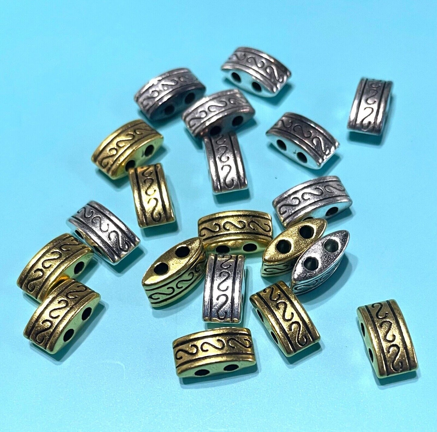 20x Two Hole Gold & Silver Color Metal 10x5mm Carrier Beads Multi Strand Connect