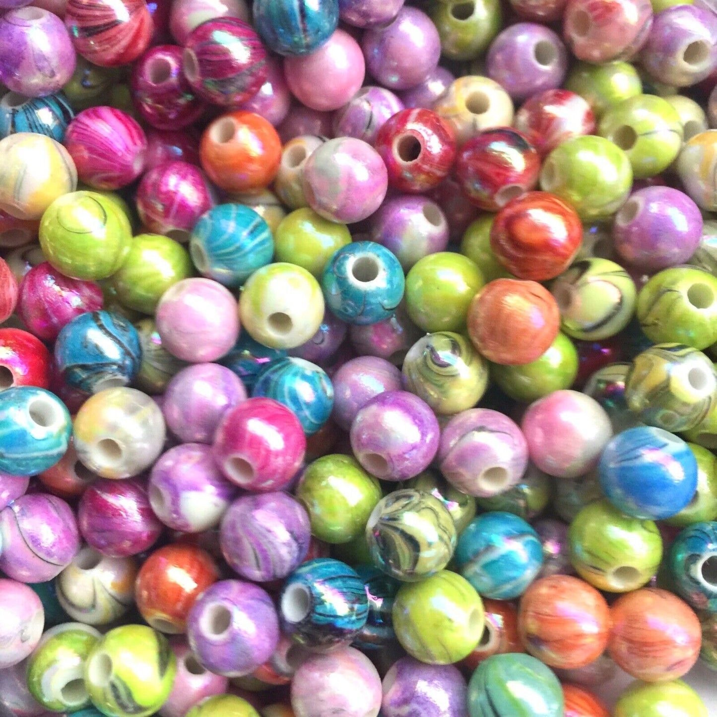 50x Colourful Marble Style 10mm Acrylic Beads