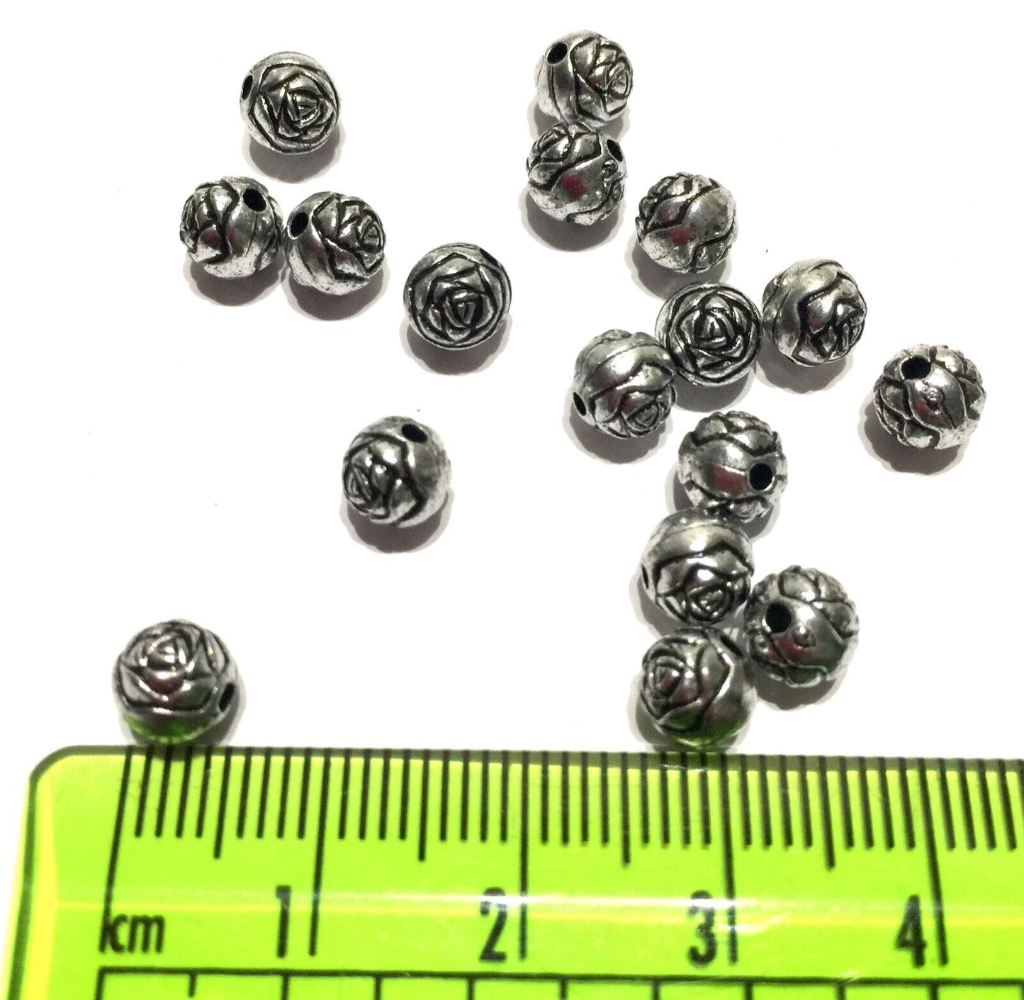 150x Silver Tone Rose Flower 6mm Round Beads