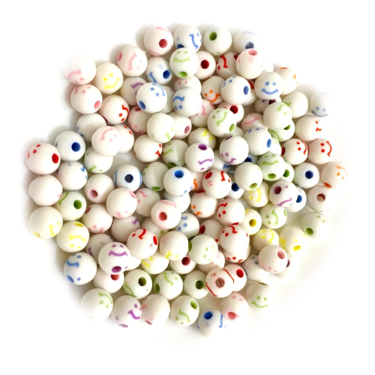 100x Smiling Face Emoticons Design 8mm White Acrylic Beads