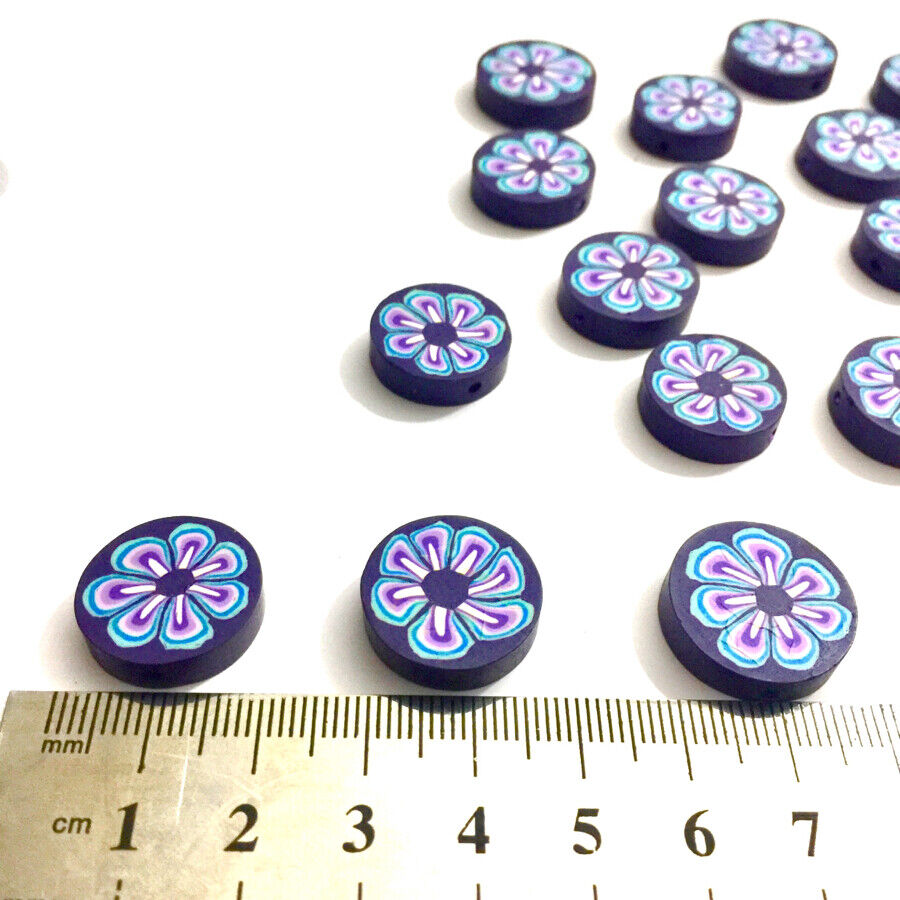 20x Flat Round 12mm-18mm Purple Polymer Beads