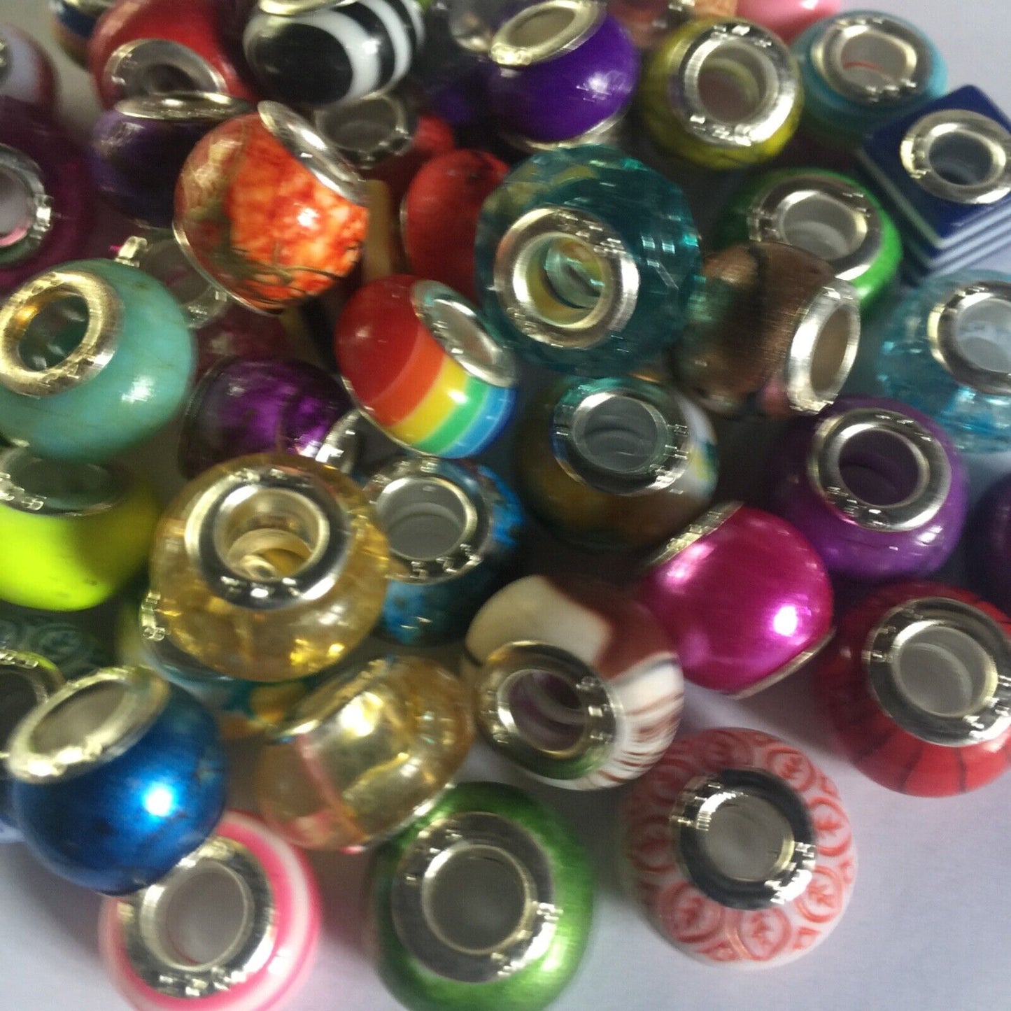 25x Mix Resin and Acrylic Mix Design Multicolour European Large Hole Beads