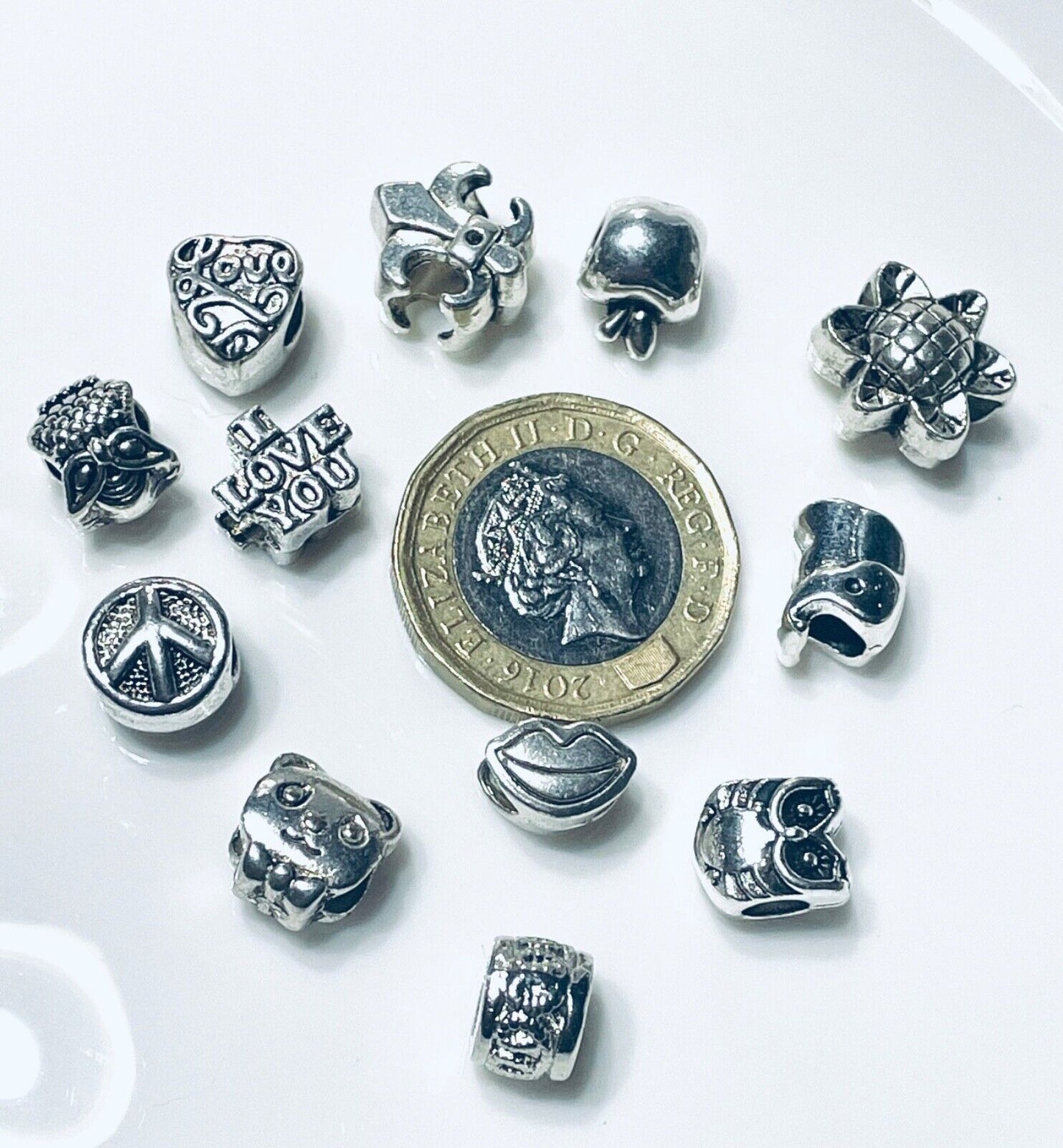 12x MULTI DESIGN METAL ANTIQUE STYLE EUROPEAN CHARM LARGE HOLE BEADS