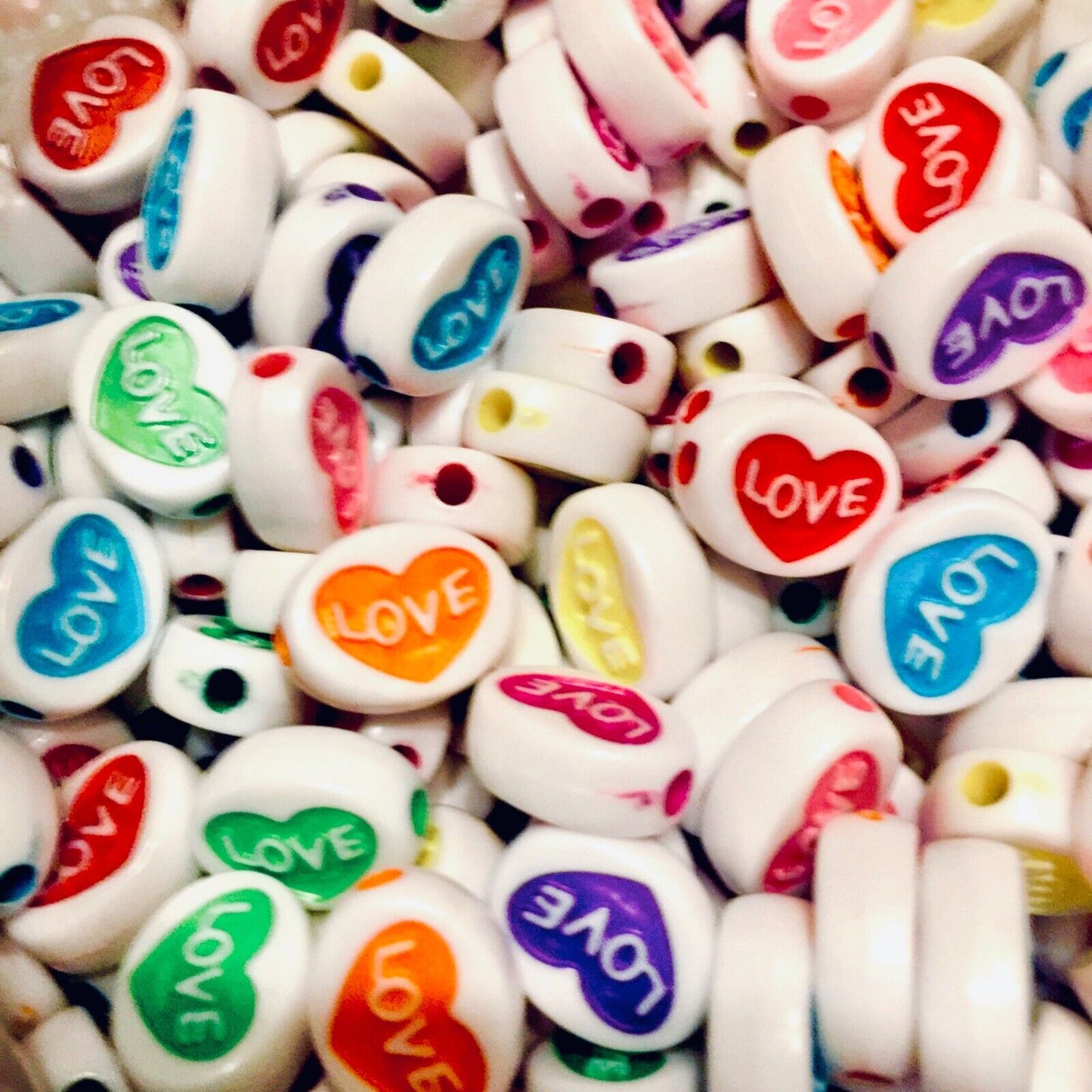 50x Mix Colour 12mm x 8mm Love Heart Beads for Crafts