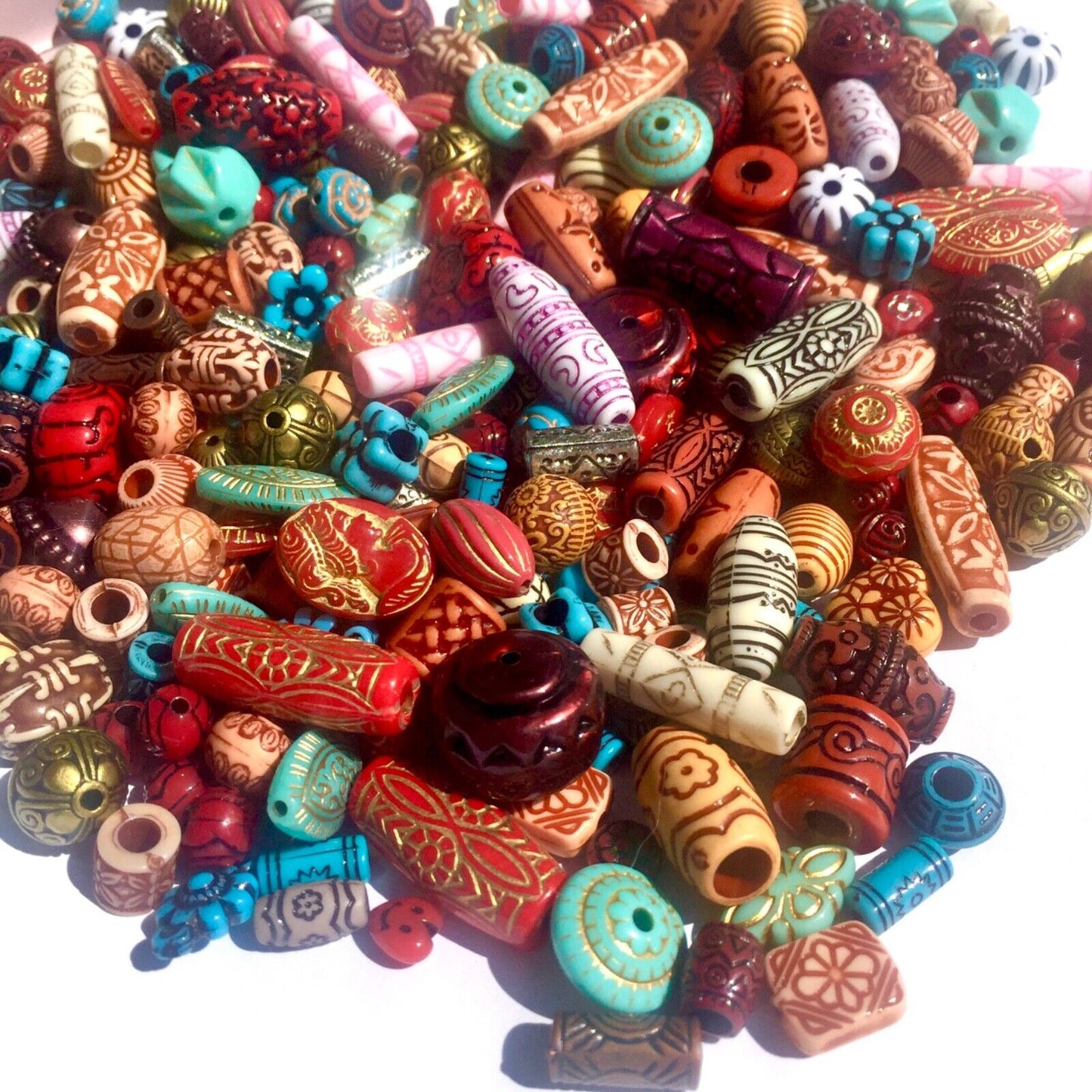 60+ pcs Ethnic Tribal Aztec Style Mix Design Mix Sizes Acrylic Beads